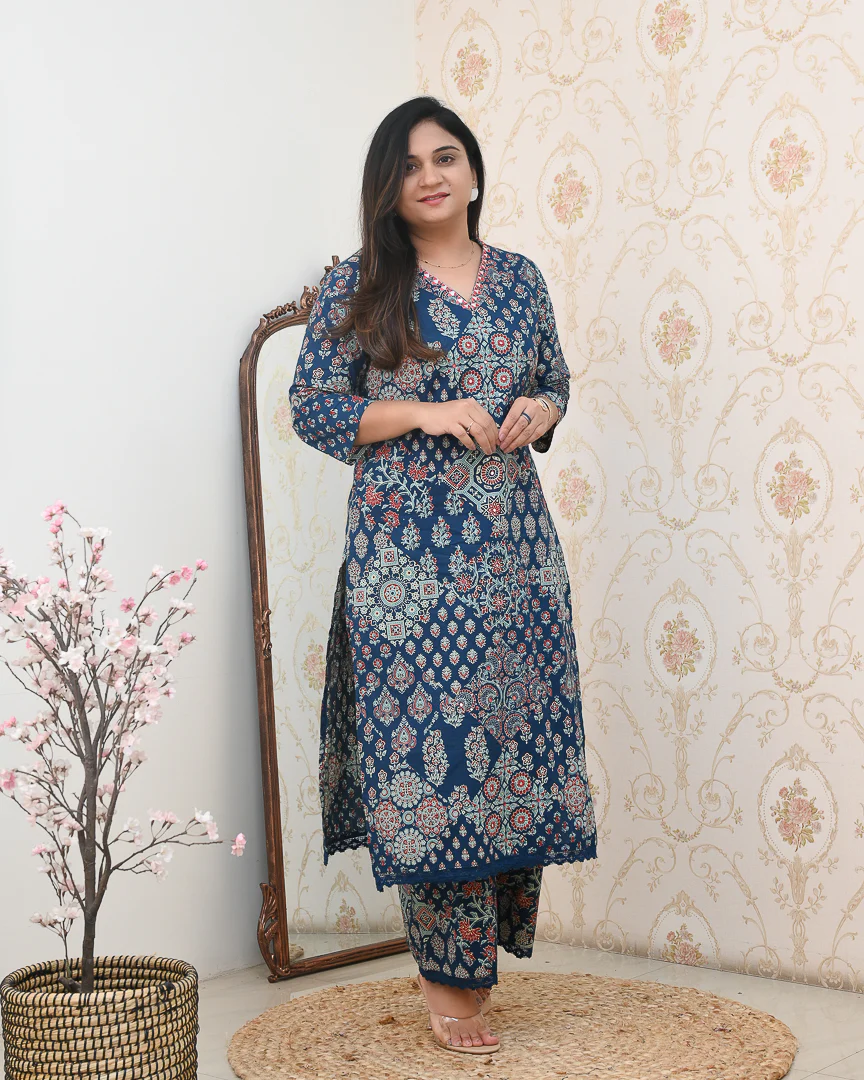 Ajrakh Embroidered Cotton Coord Set - Image 12