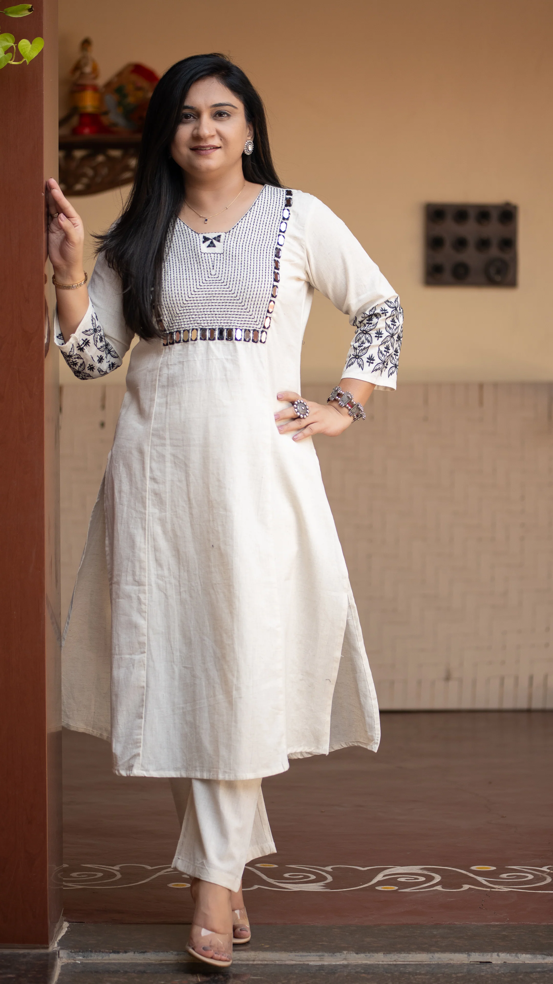 Alia Cotton Embroidered A-line Pant Set - Image 7