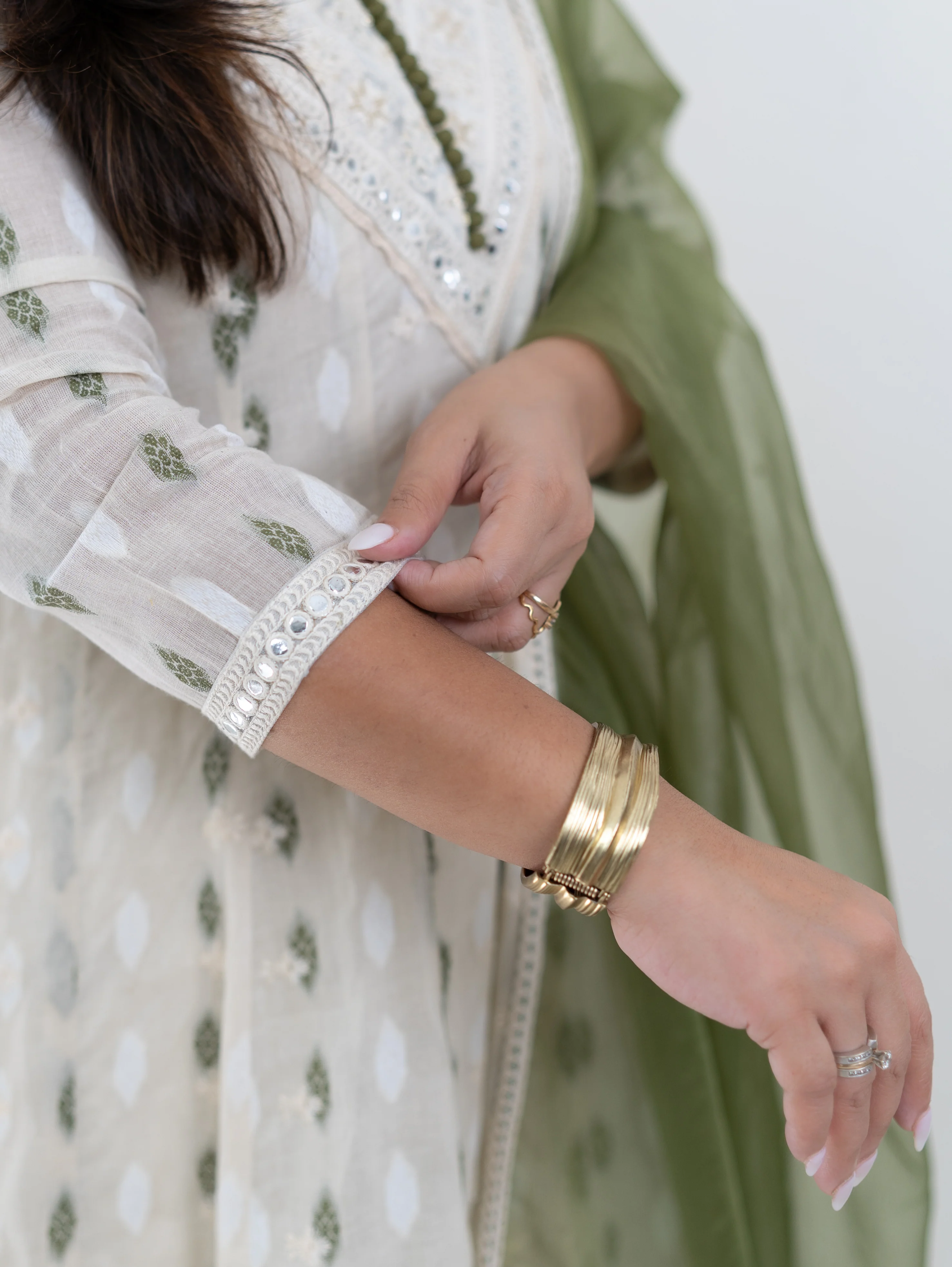 Amaisha Green Cotton Embroidered Anarkali with Applique Dupatta Set - Image 3