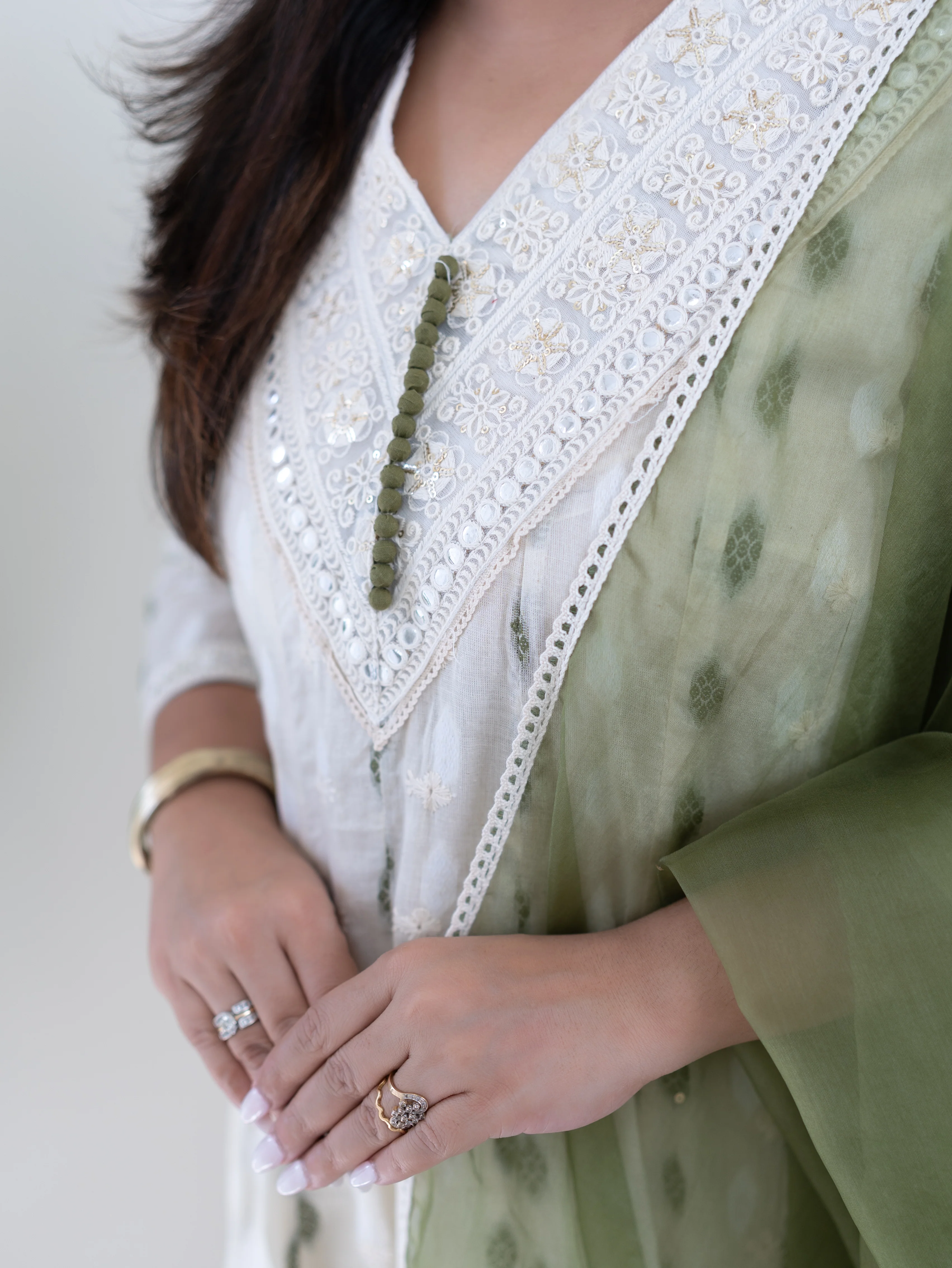 Amaisha Green Cotton Embroidered Anarkali with Applique Dupatta Set - Image 4