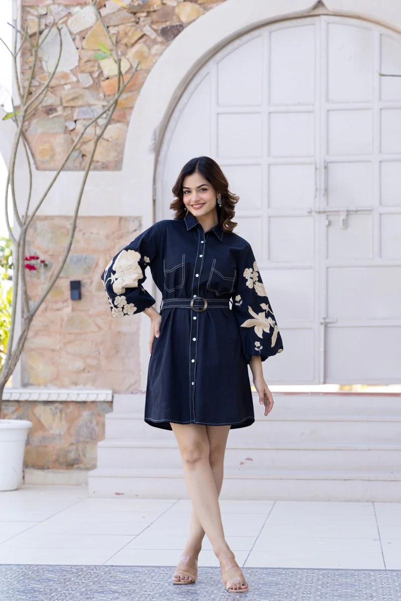 Ammy Cotton HandPainted Embroidered Short Dress
