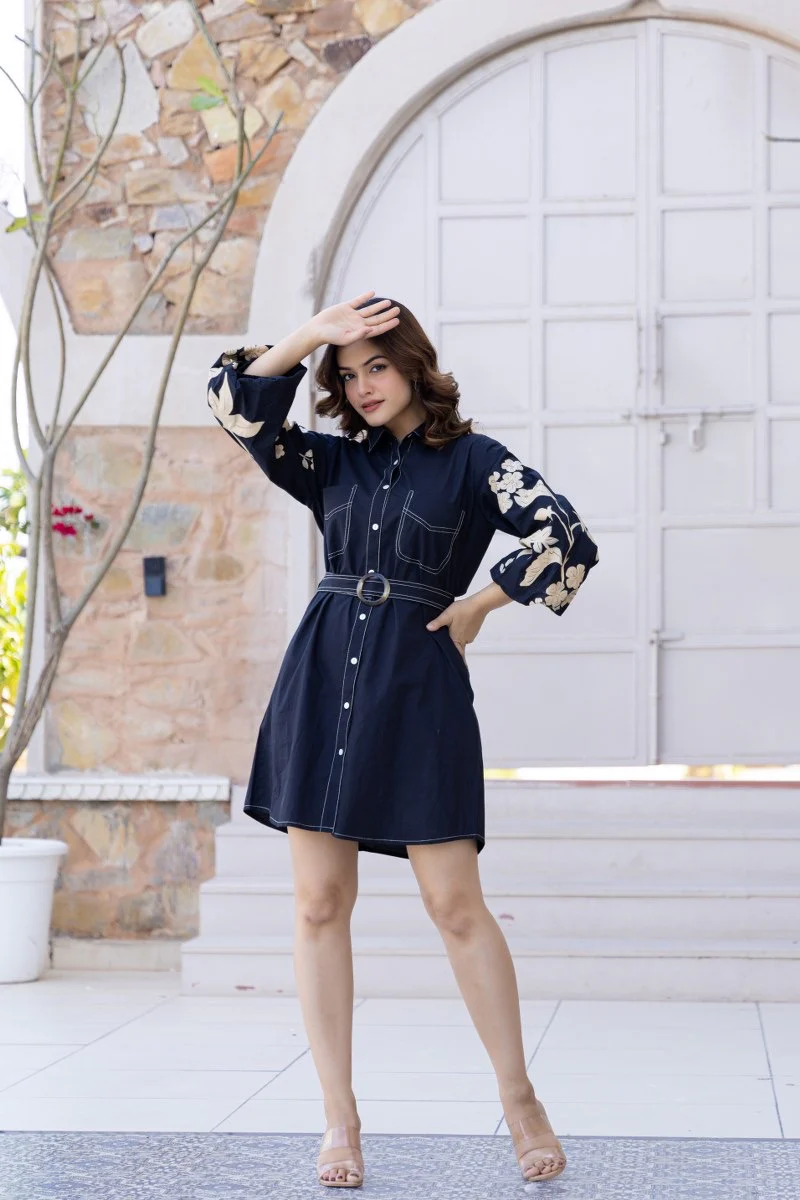 Ammy Cotton HandPainted Embroidered Short Dress - Image 2