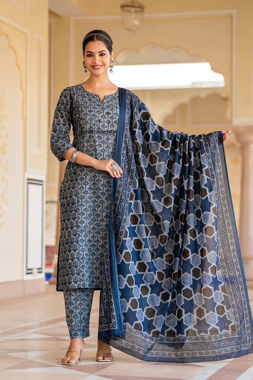 Anamika Cotton Ajrakh print Straight pant Set - Image 11