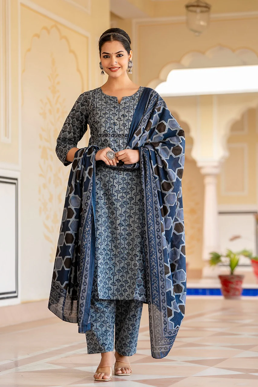 Anamika Cotton Ajrakh print Straight pant Set - Image 12