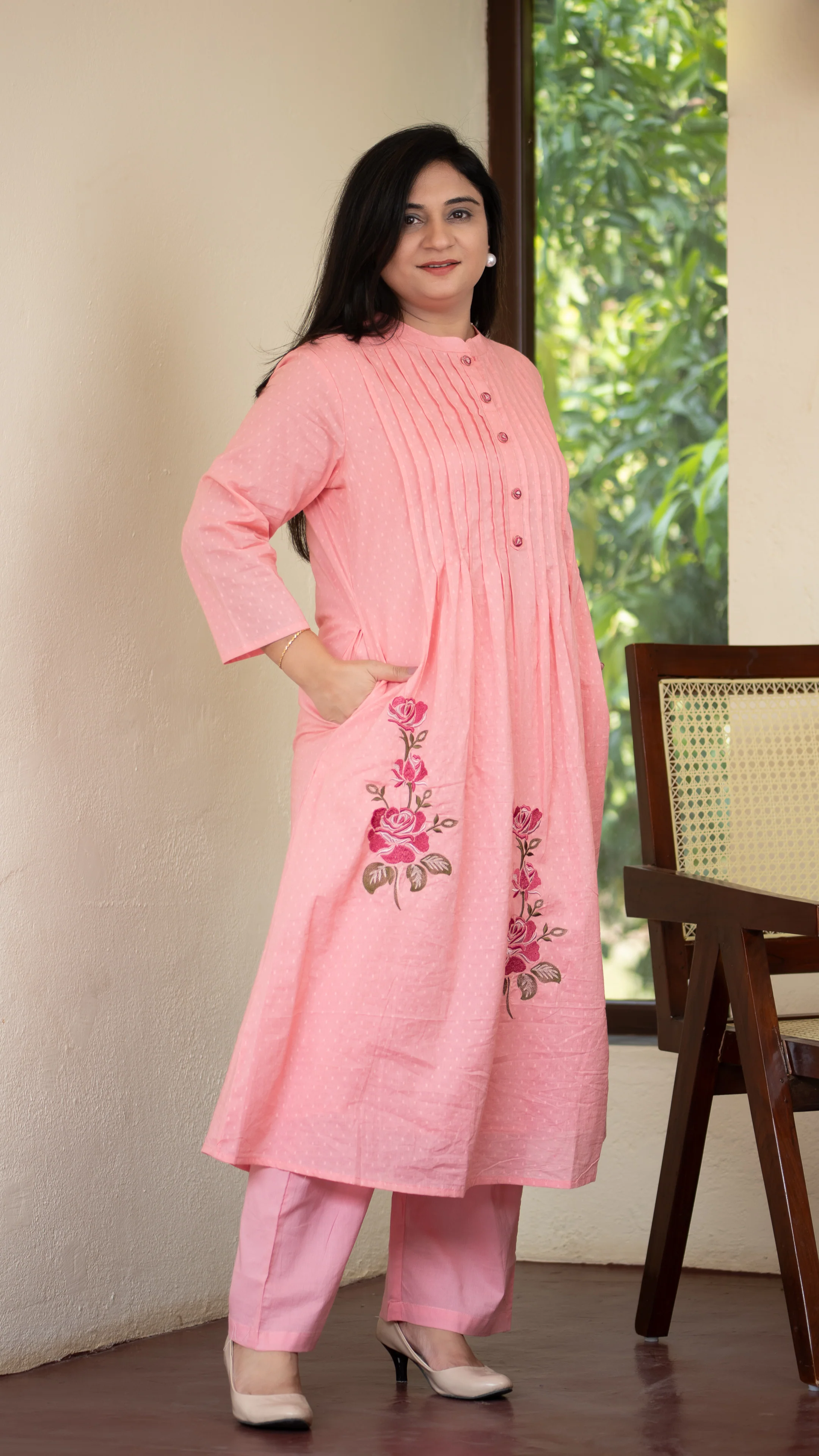 Ayaat Dobby Cotton A-line Embroidered Pant Set - Image 10