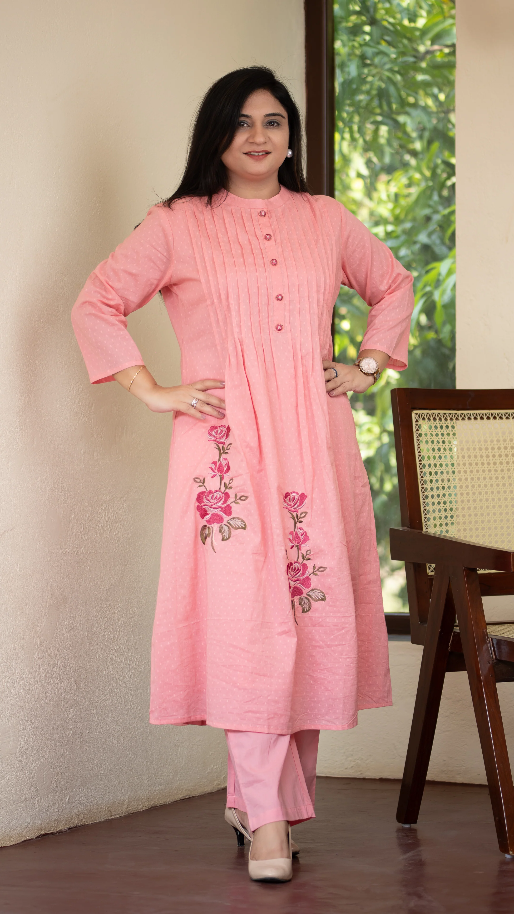 Ayaat Dobby Cotton A-line Embroidered Pant Set - Image 7
