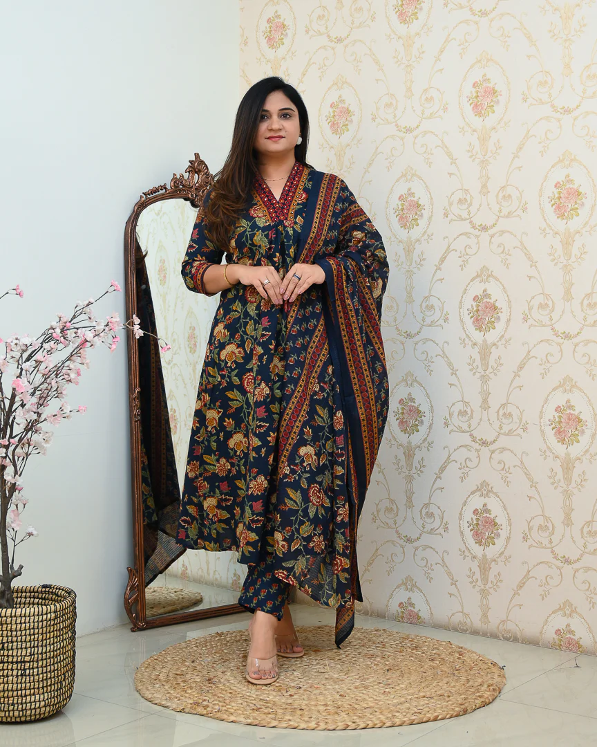 Azah Cotton Floral A-line Pant Set - Image 11
