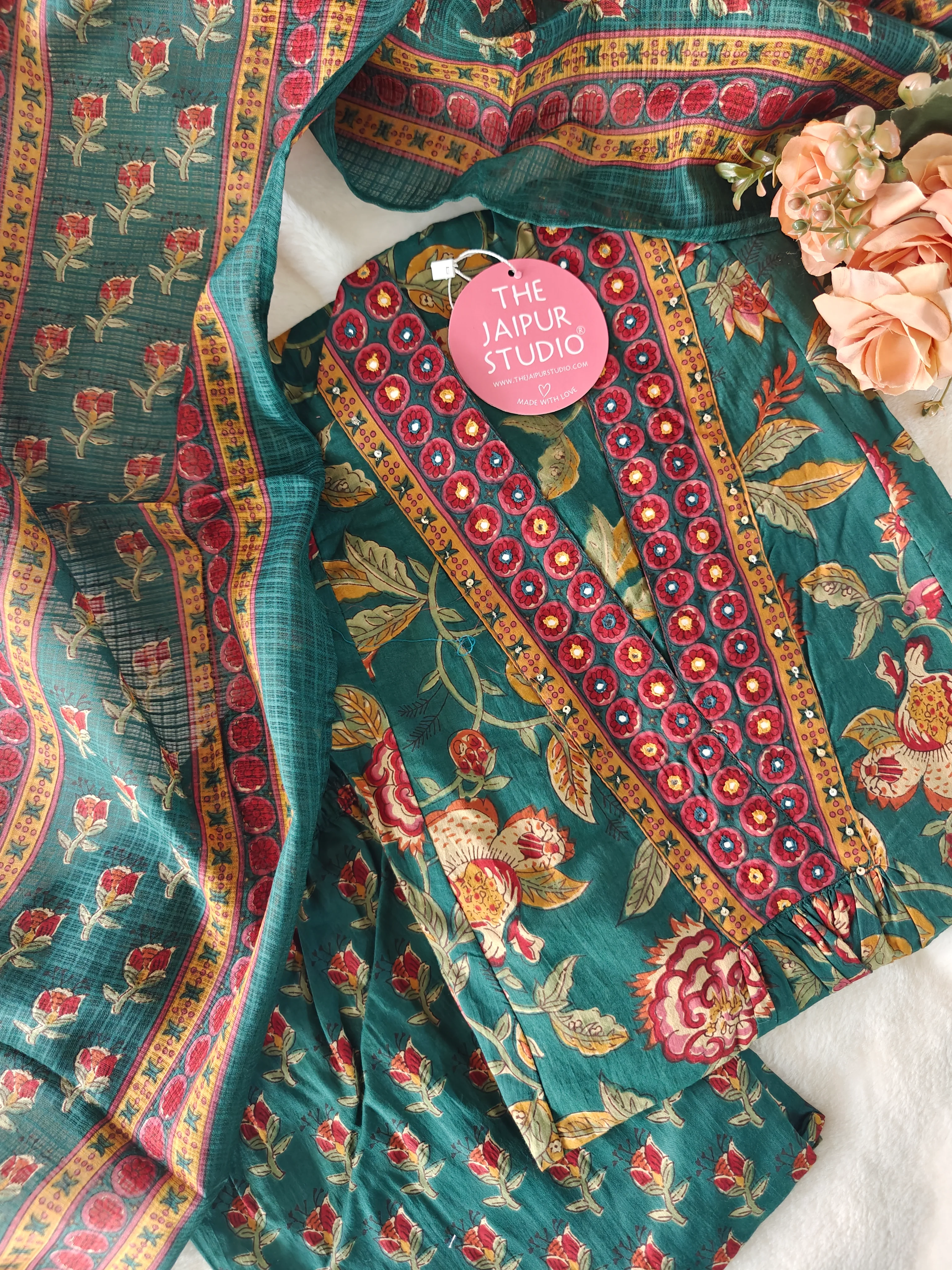 Azah Cotton Floral A-line Pant Set - Image 18