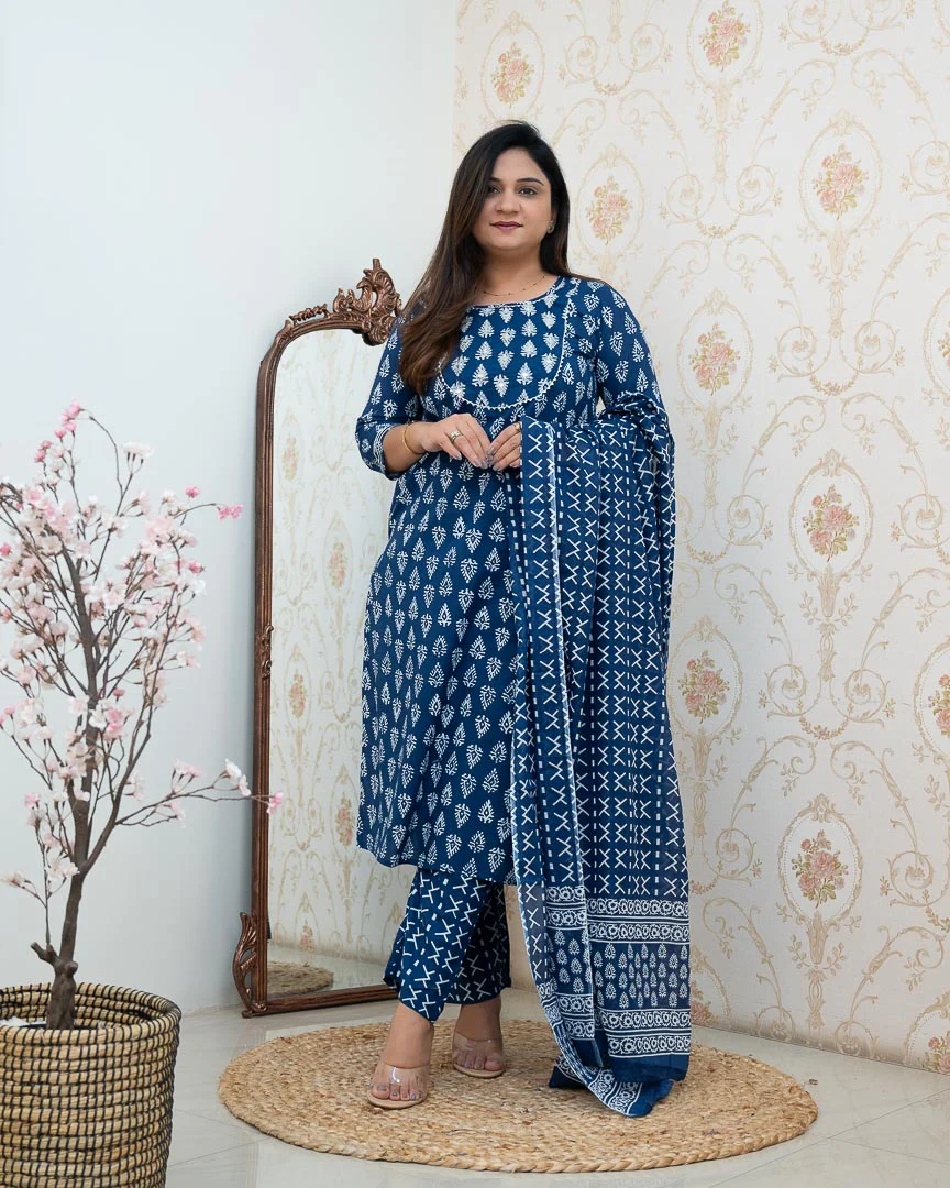 Bagru Cotton Embroidered Straight Pant Set - Image 6