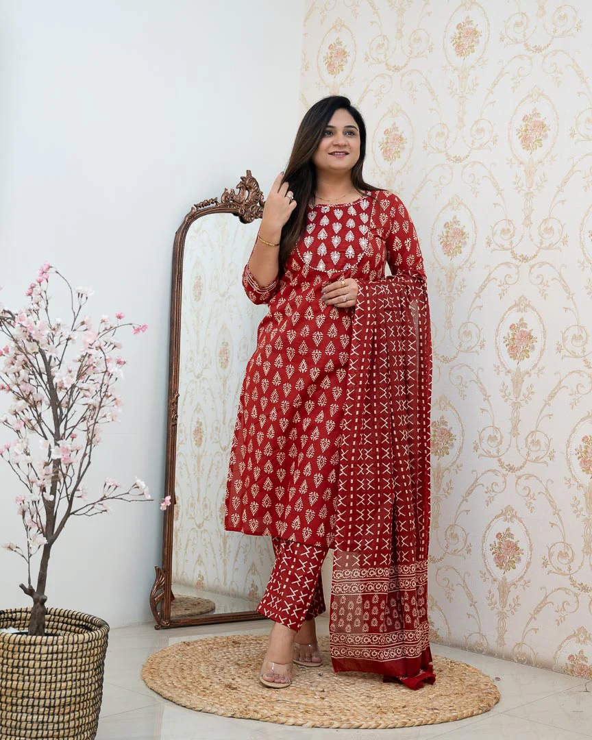 Bagru Cotton Embroidered Straight Pant Set - Image 7