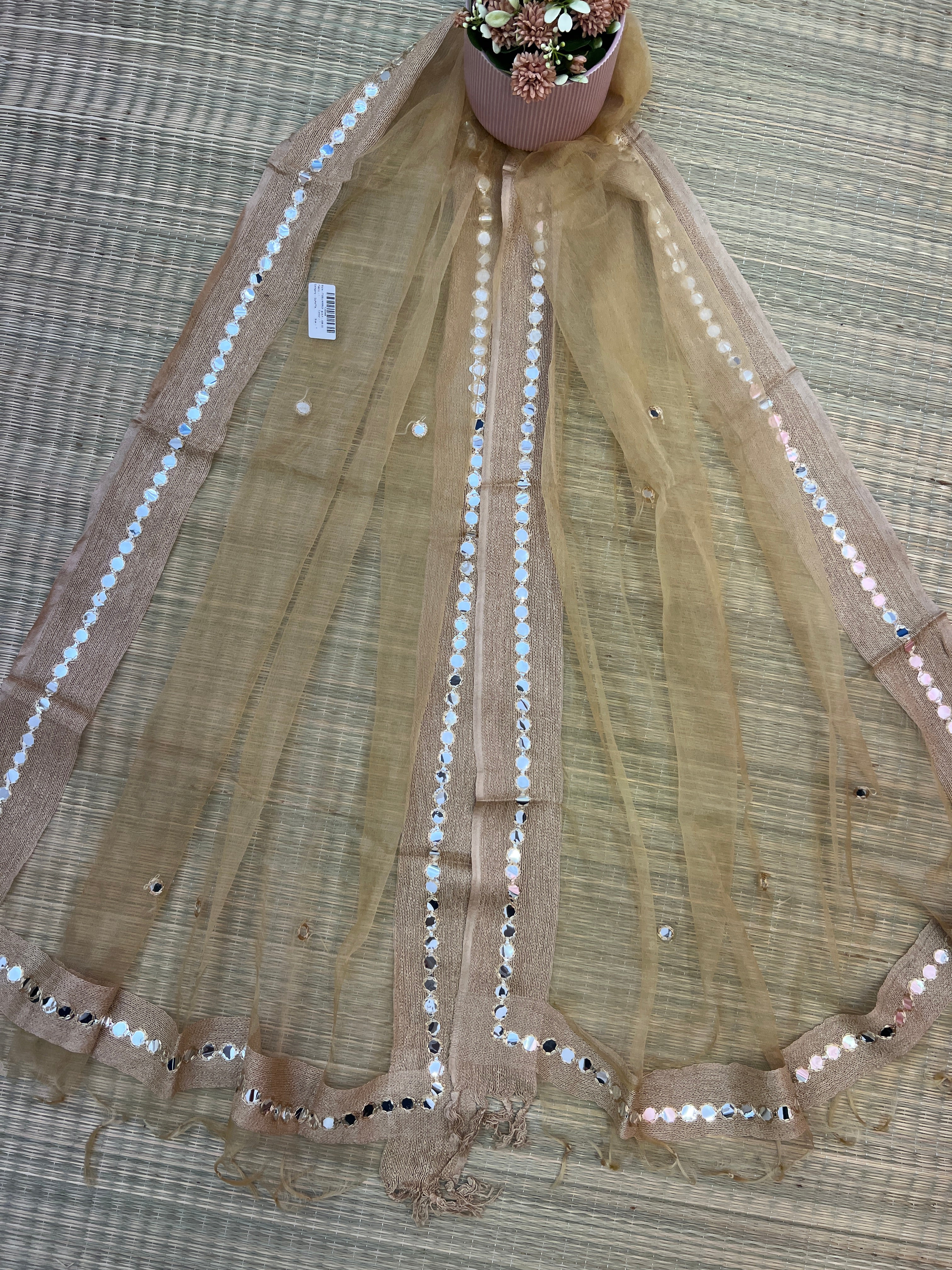 Beautiful Tissue Dupatta With Mirror Work - Image 12