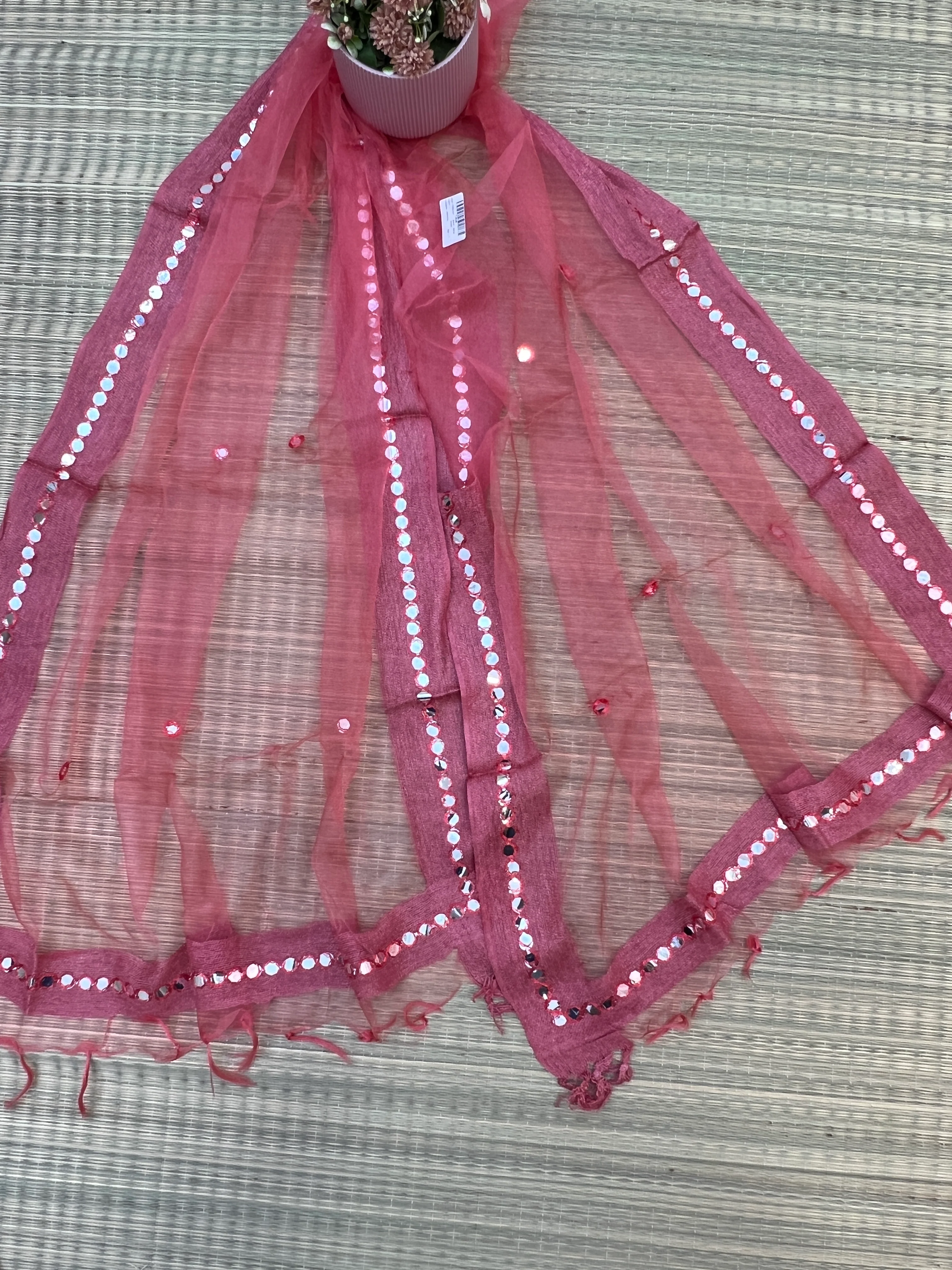 Beautiful Tissue Dupatta With Mirror Work - Image 7