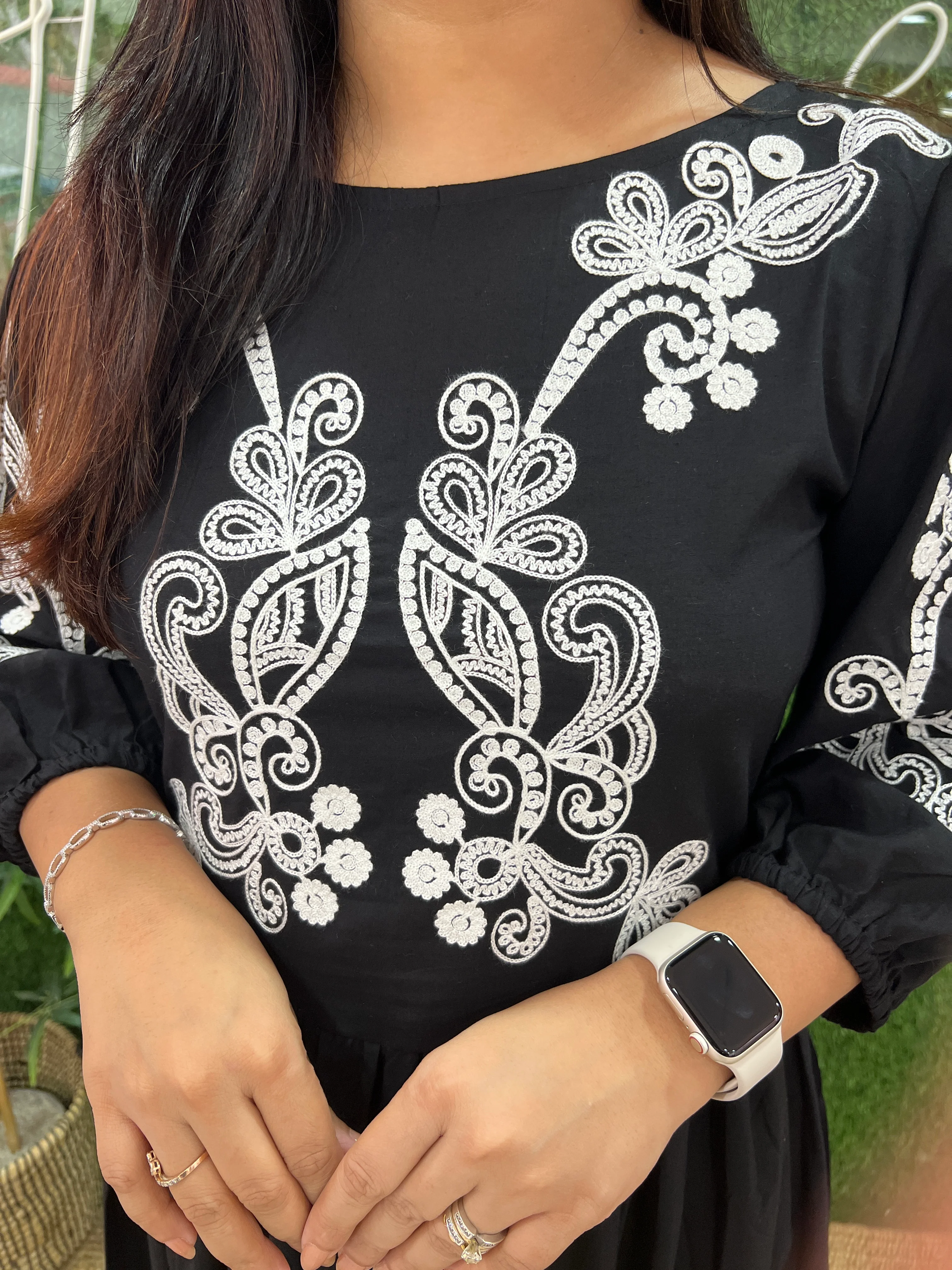 Black Cotton Embroidered Long Dress - Image 4