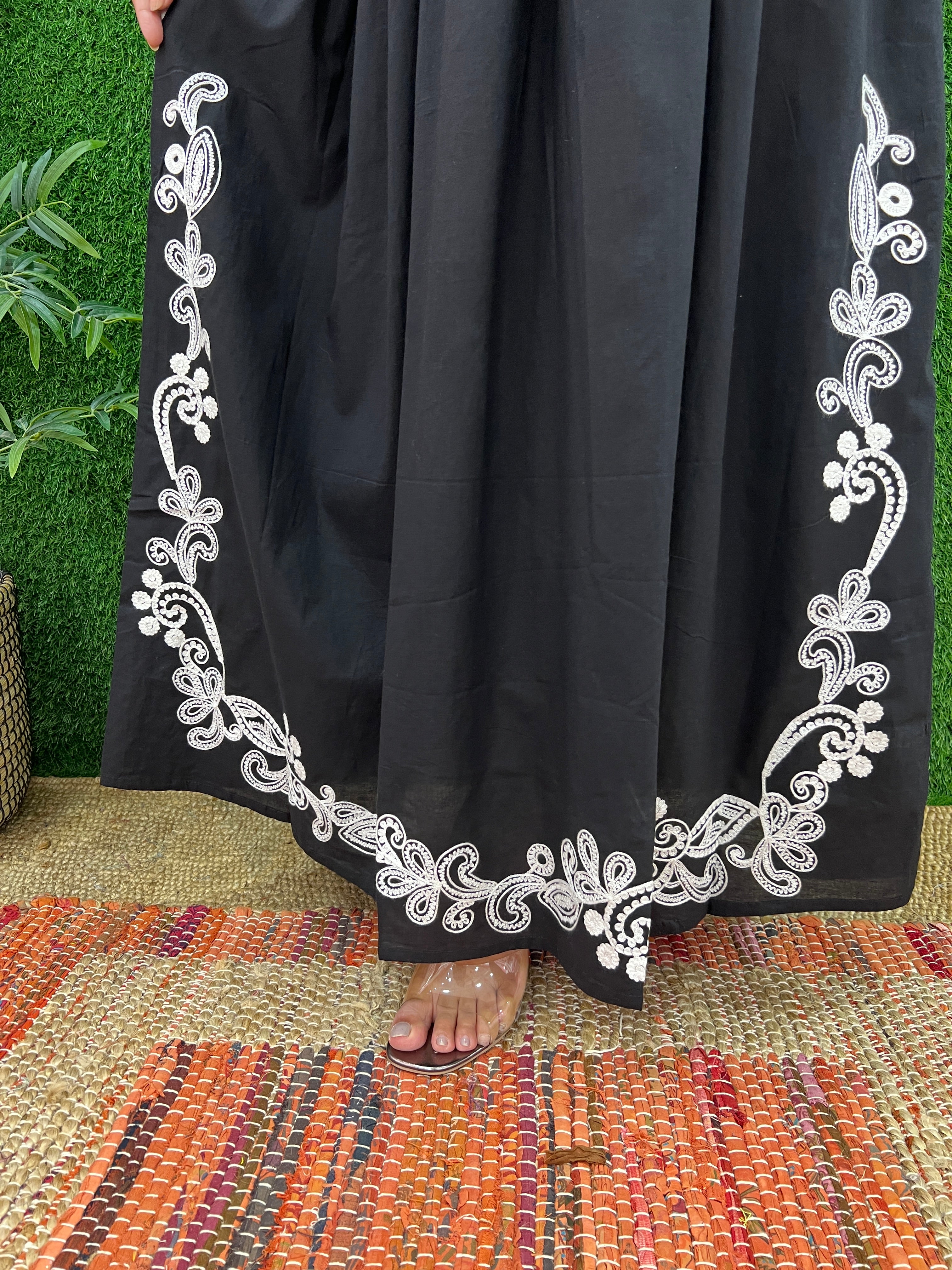 Black Cotton Embroidered Long Dress - Image 5