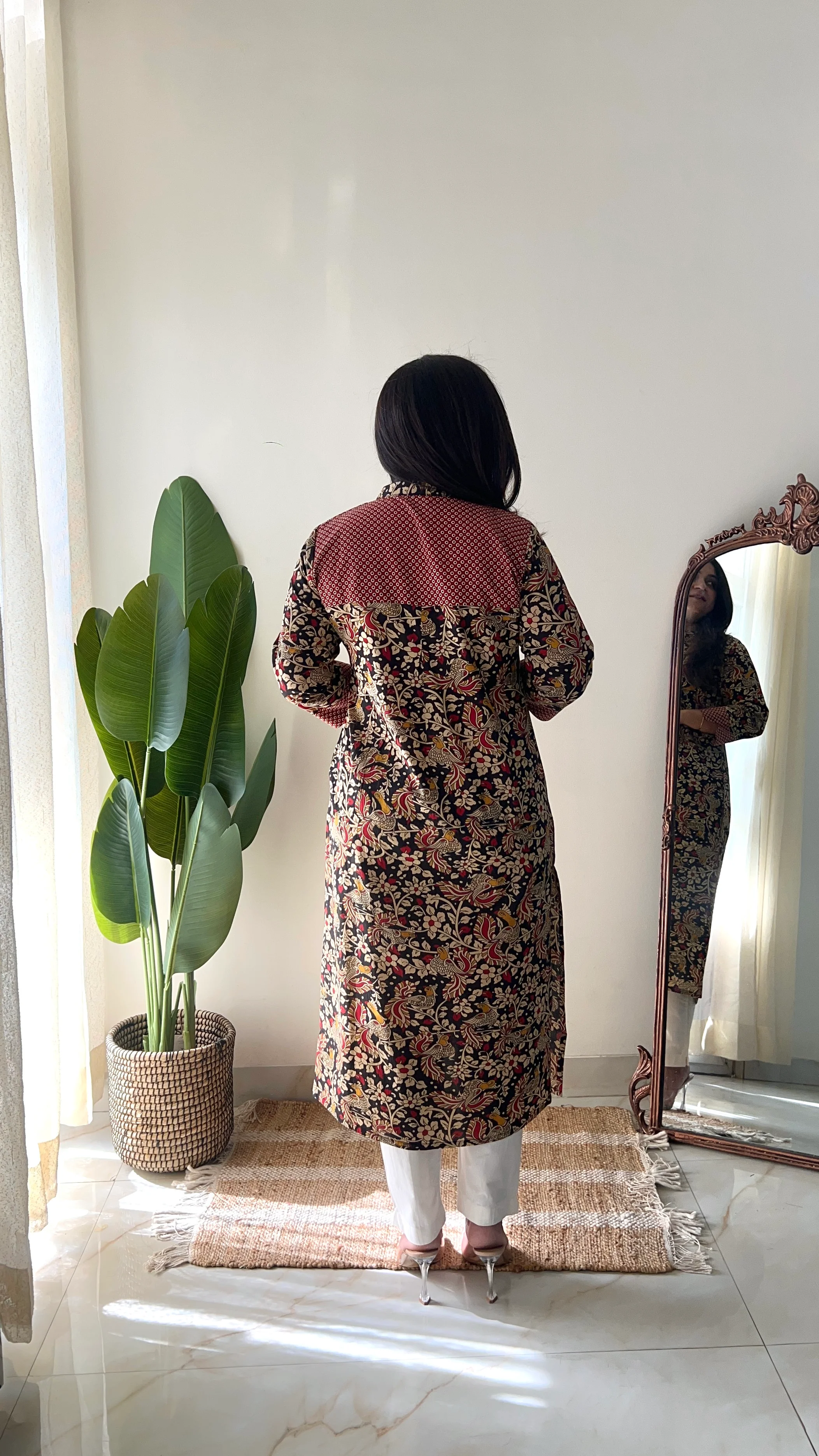 Black Kalamkari Casual Cotton Straight Kurta - Image 9