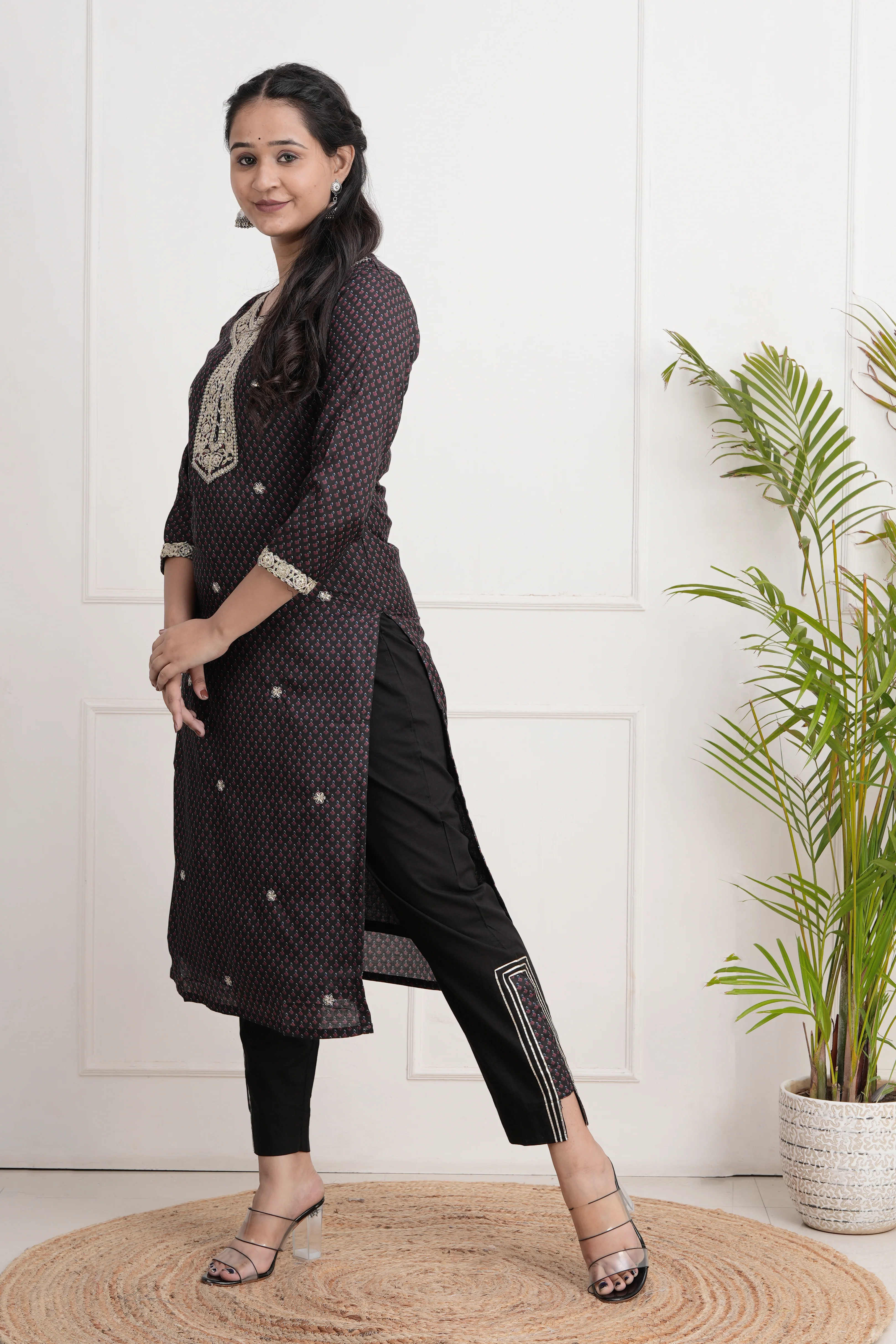 Black Muslin Kurta with Lining along with stylish Pant - Image 3