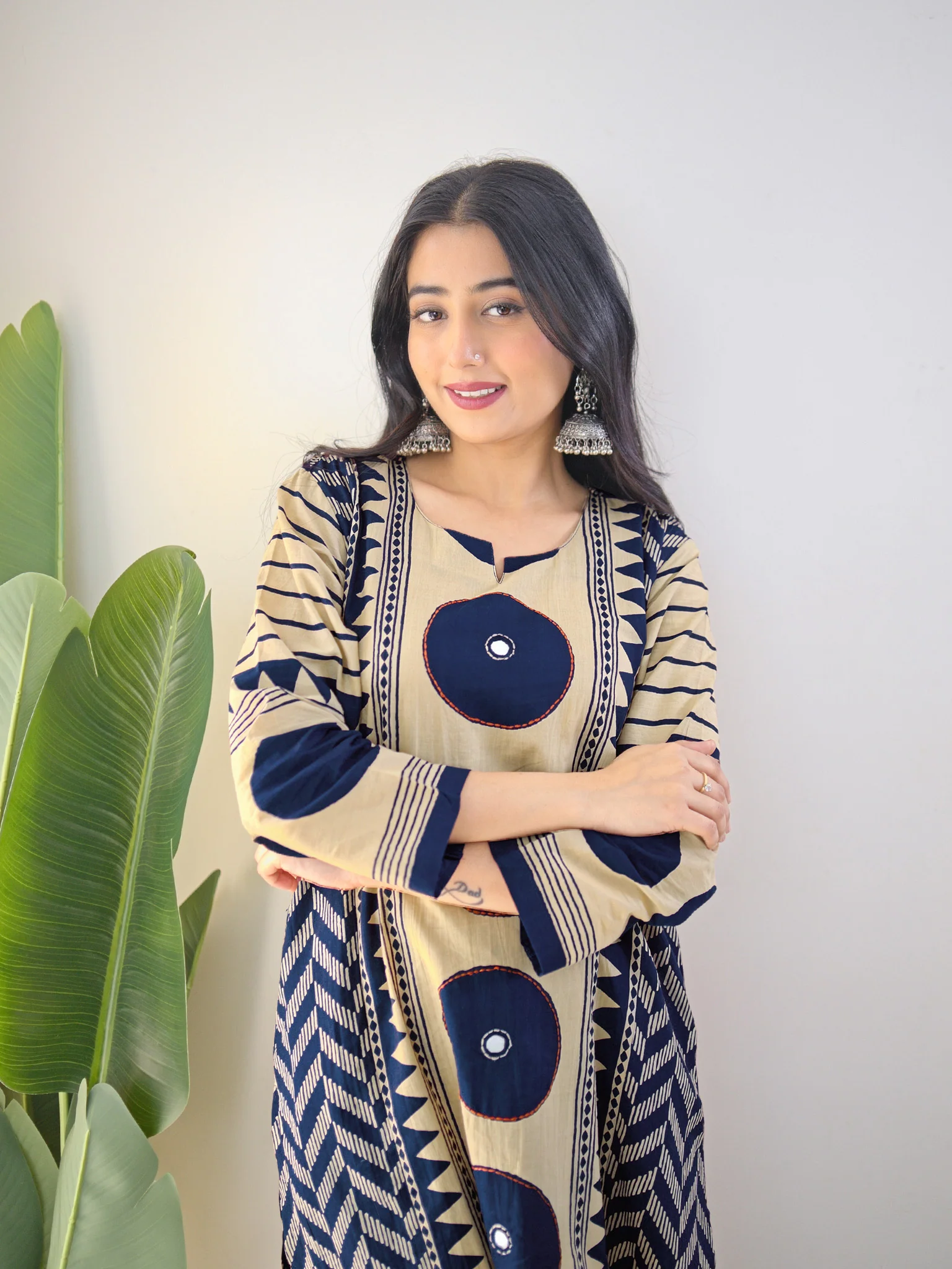 Harshi Blue Cotton Ajrakh Katha Detailed Dupatta Set - Image 4
