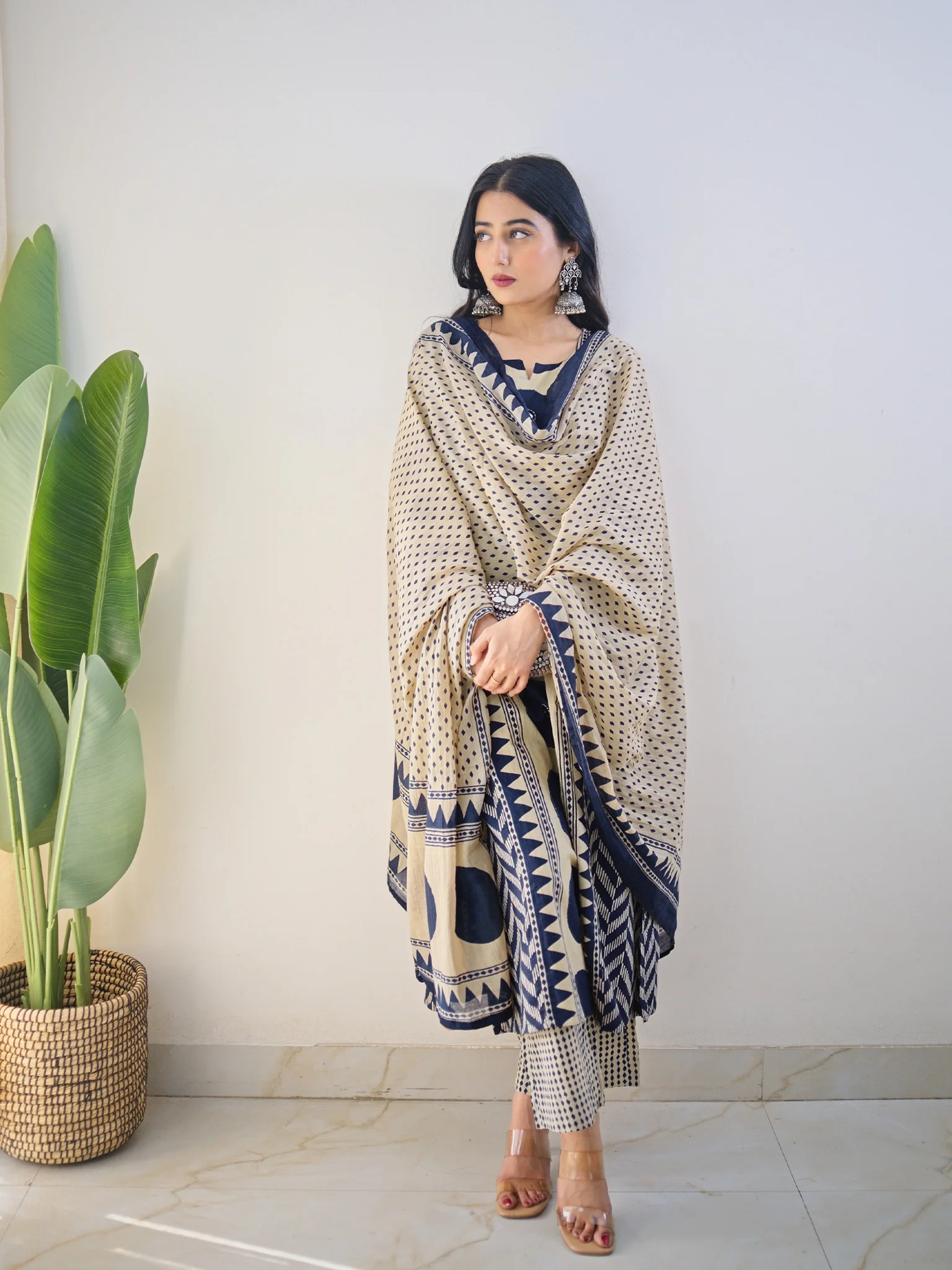 Harshi Blue Cotton Ajrakh Katha Detailed Dupatta Set - Image 5
