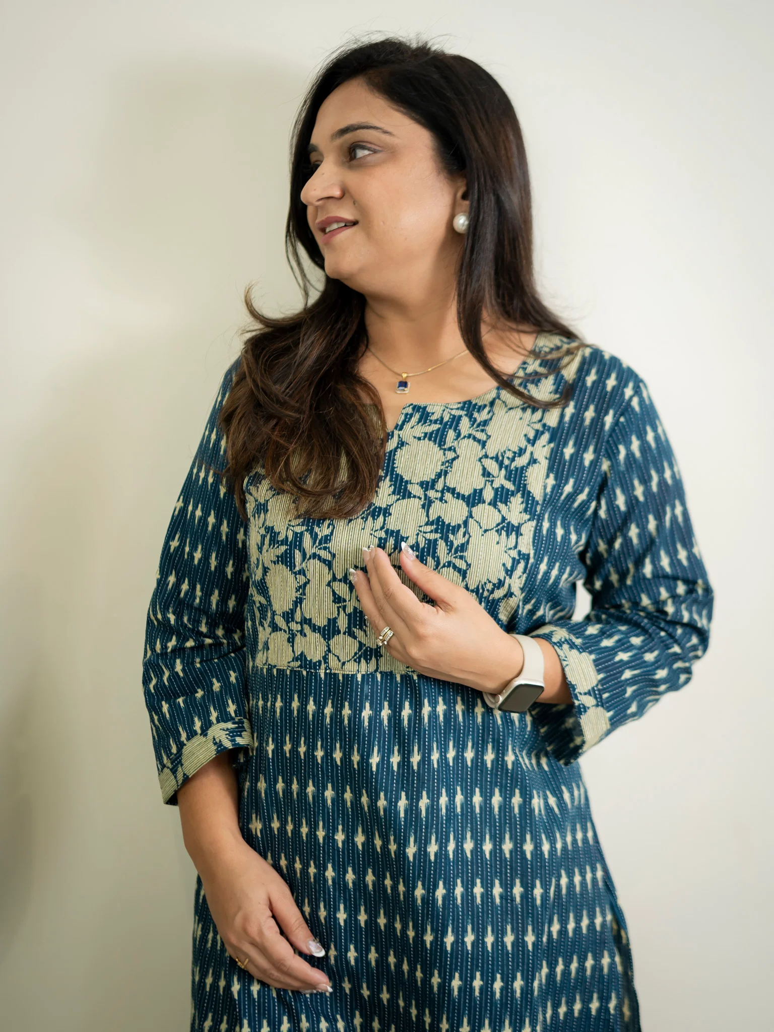 Blue Katha floral Cotton Casual Straight Kurta - Image 4