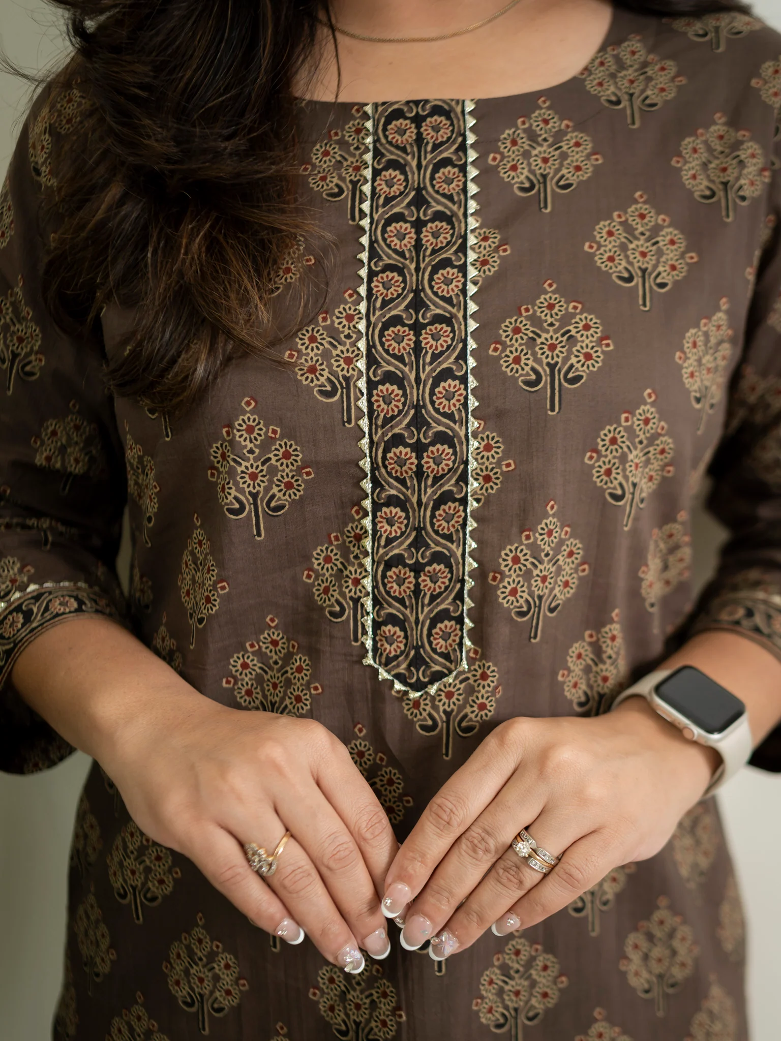 Brown Handblock Cotton Casual Straight Kurta - Image 7