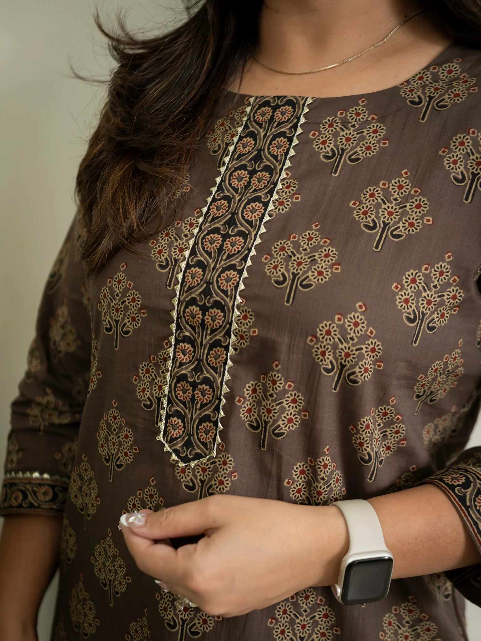 Brown Handblock Cotton Casual Straight Kurta - Image 8
