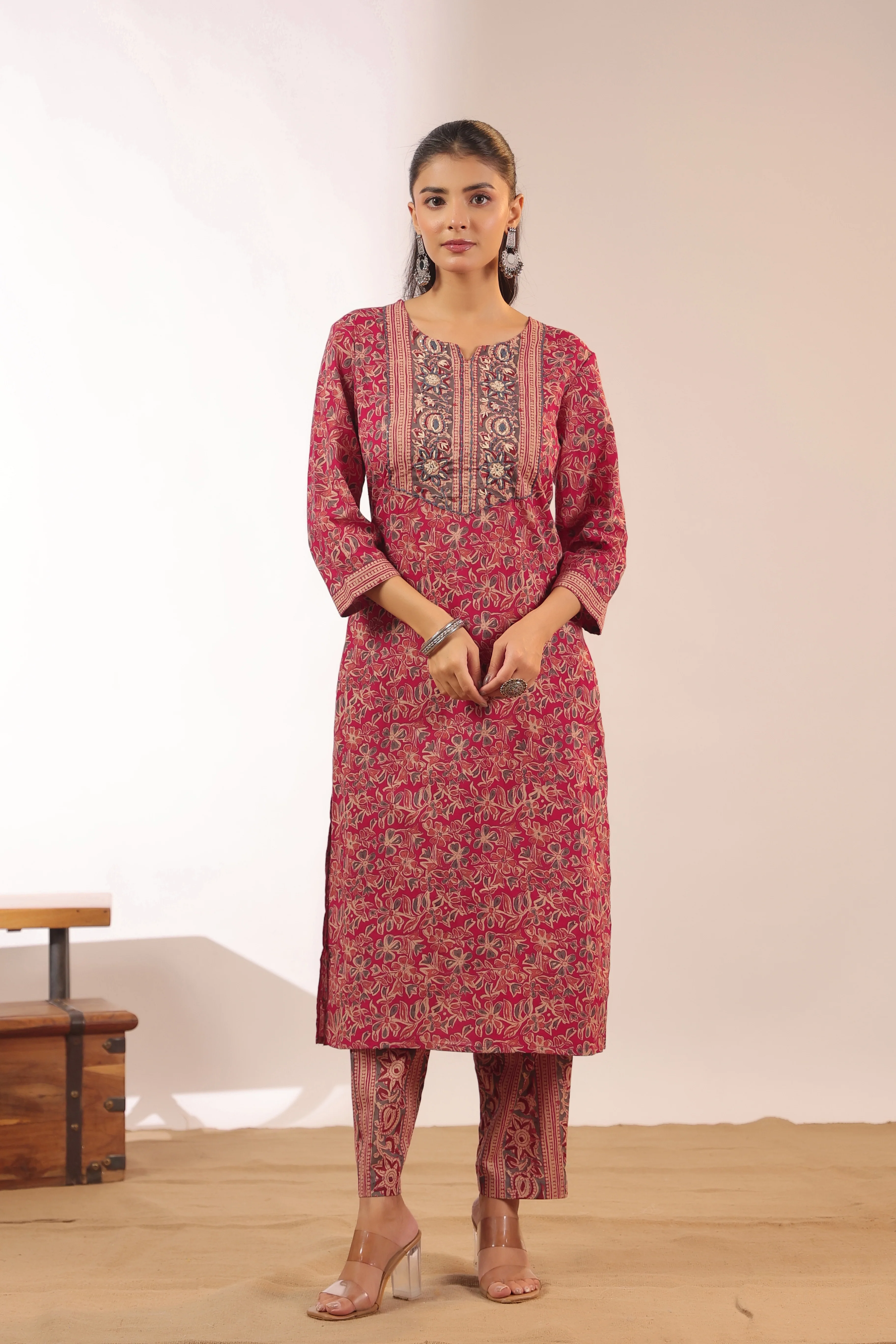 Chavvi  KalamKari Cotton HandEmbroidered Pant Set - Image 12