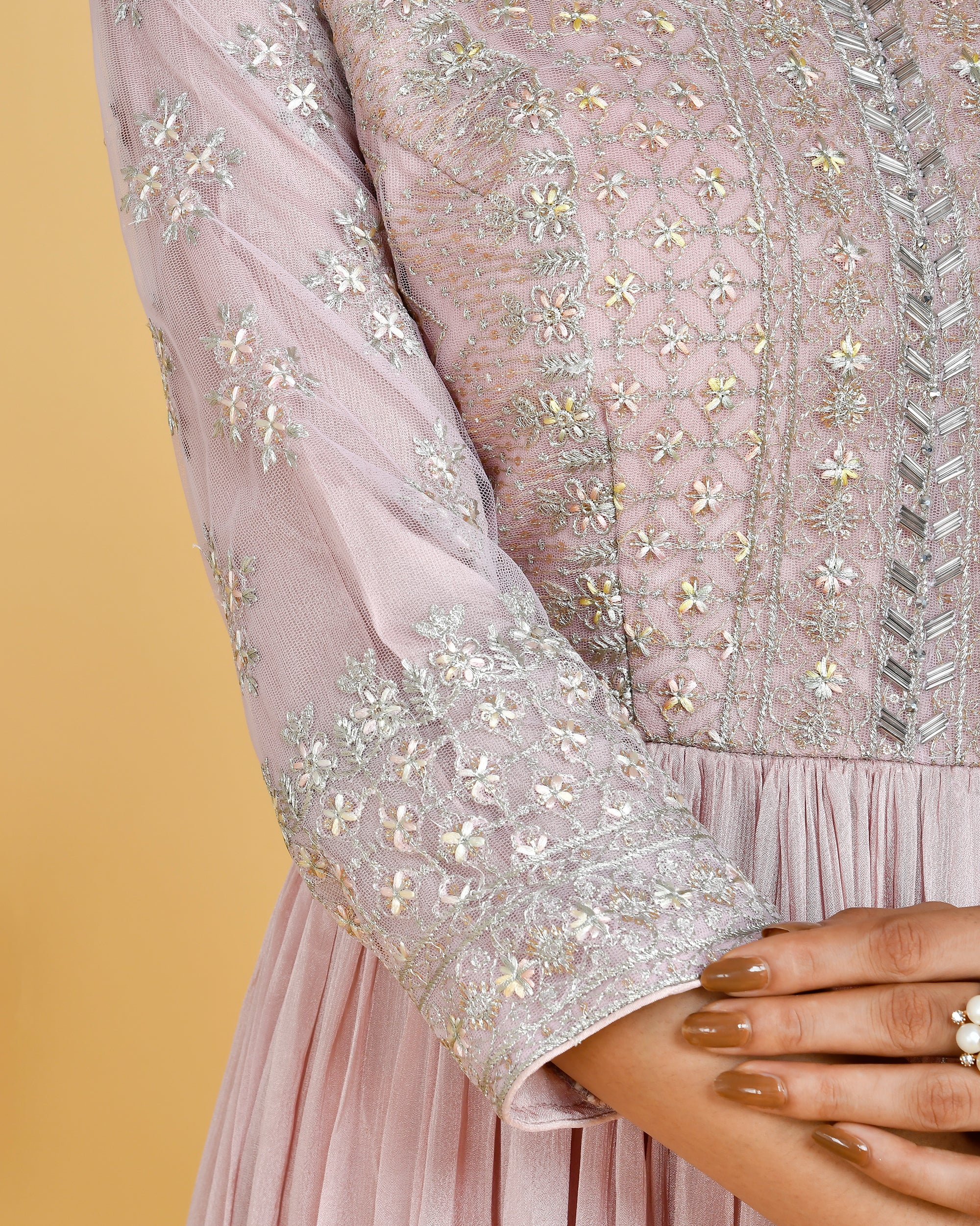 Chinnon Embroidered Long Gown with Dupatta - Image 3