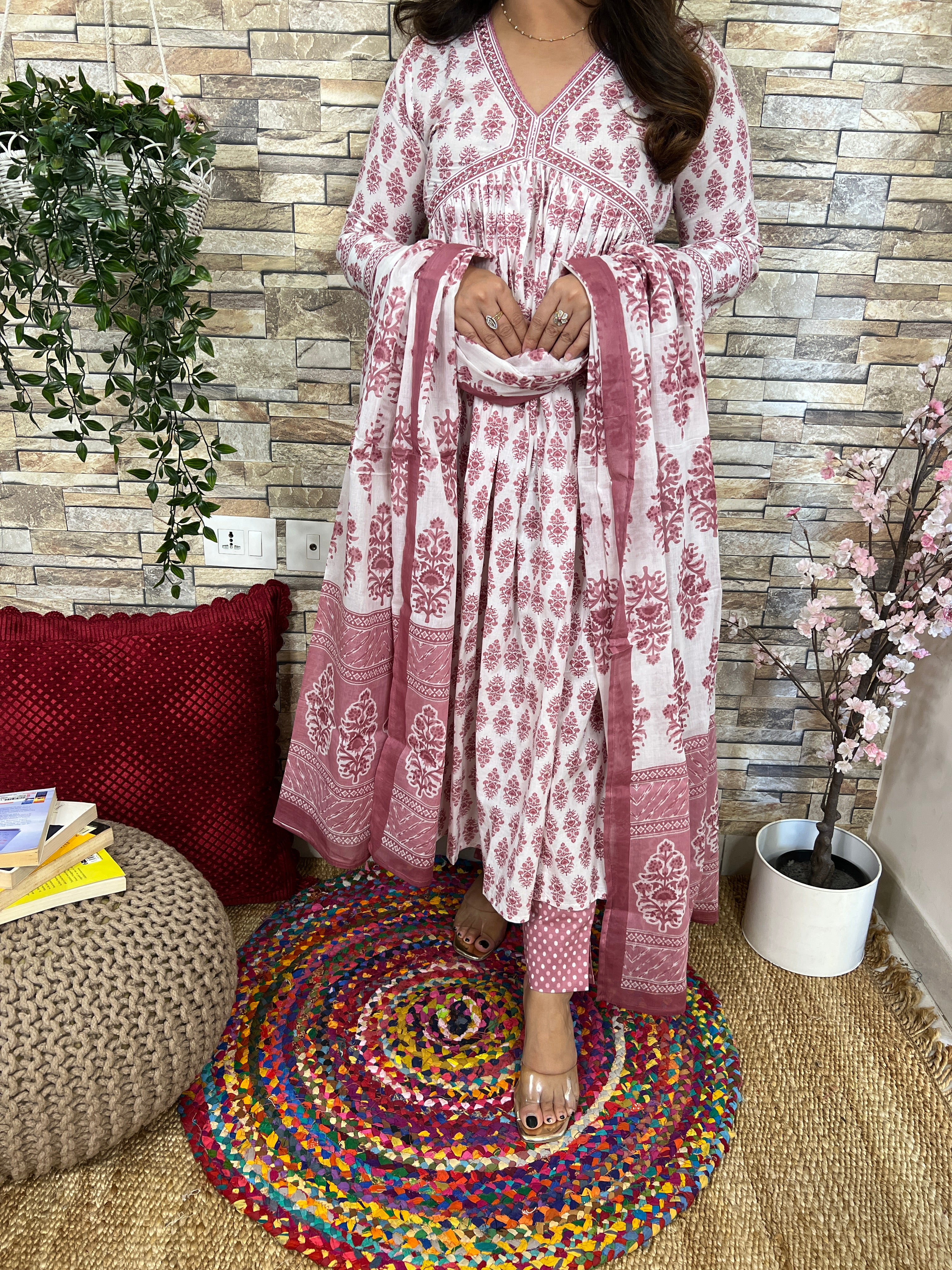 Cotton Alia cut hand embroidered casual pant set - Image 2