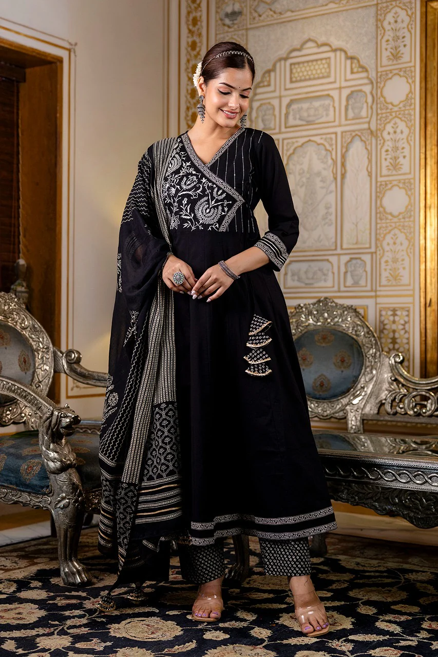 Cotton Angrakha Embroidered Festive Anarkali Set - Image 10