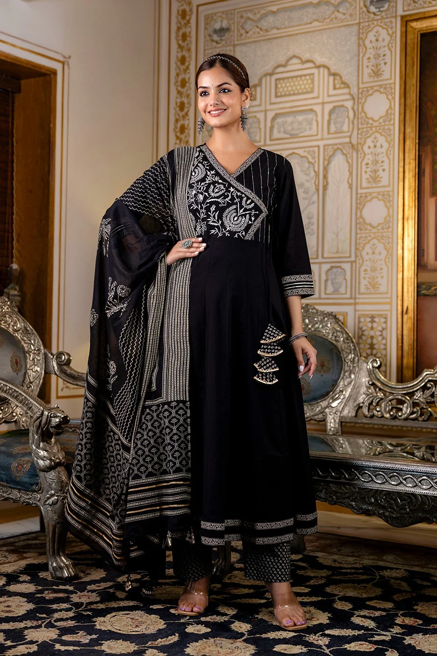 Cotton Angrakha Embroidered Festive Anarkali Set - Image 7