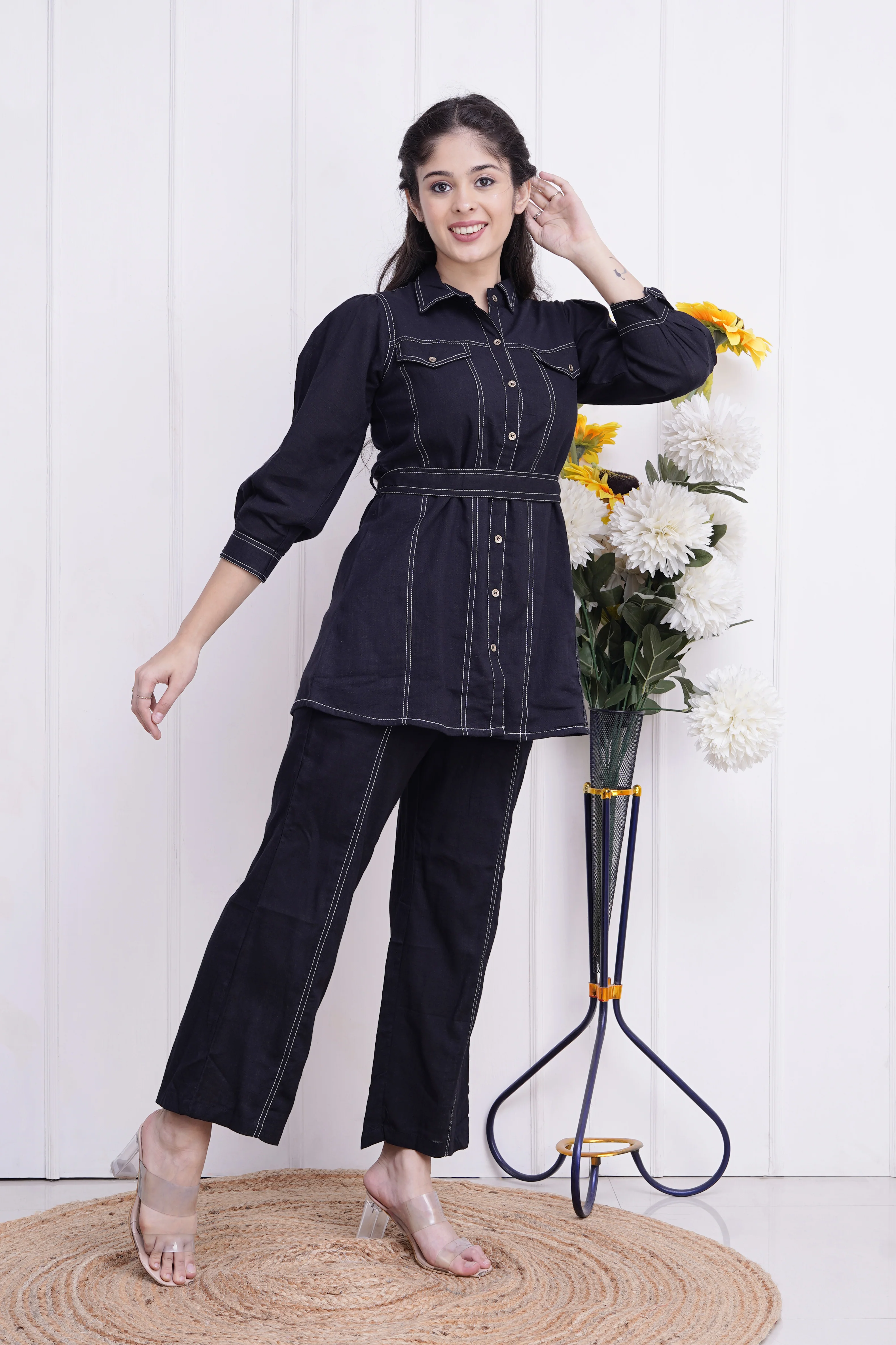Cotton Collared Co-Ord Set with detachable Belt - Image 5