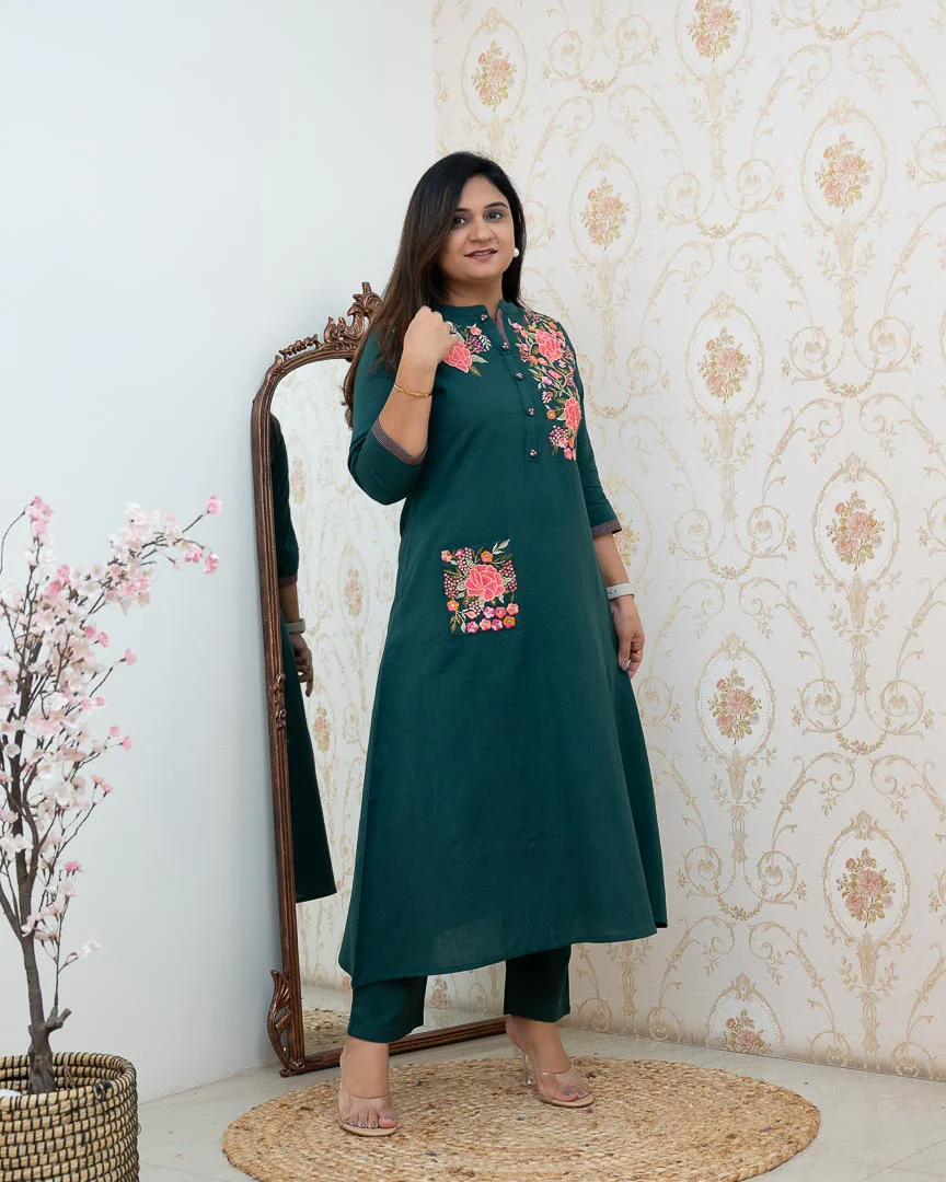 Cotton Embroidered A-line Casual Coord Set - Image 10