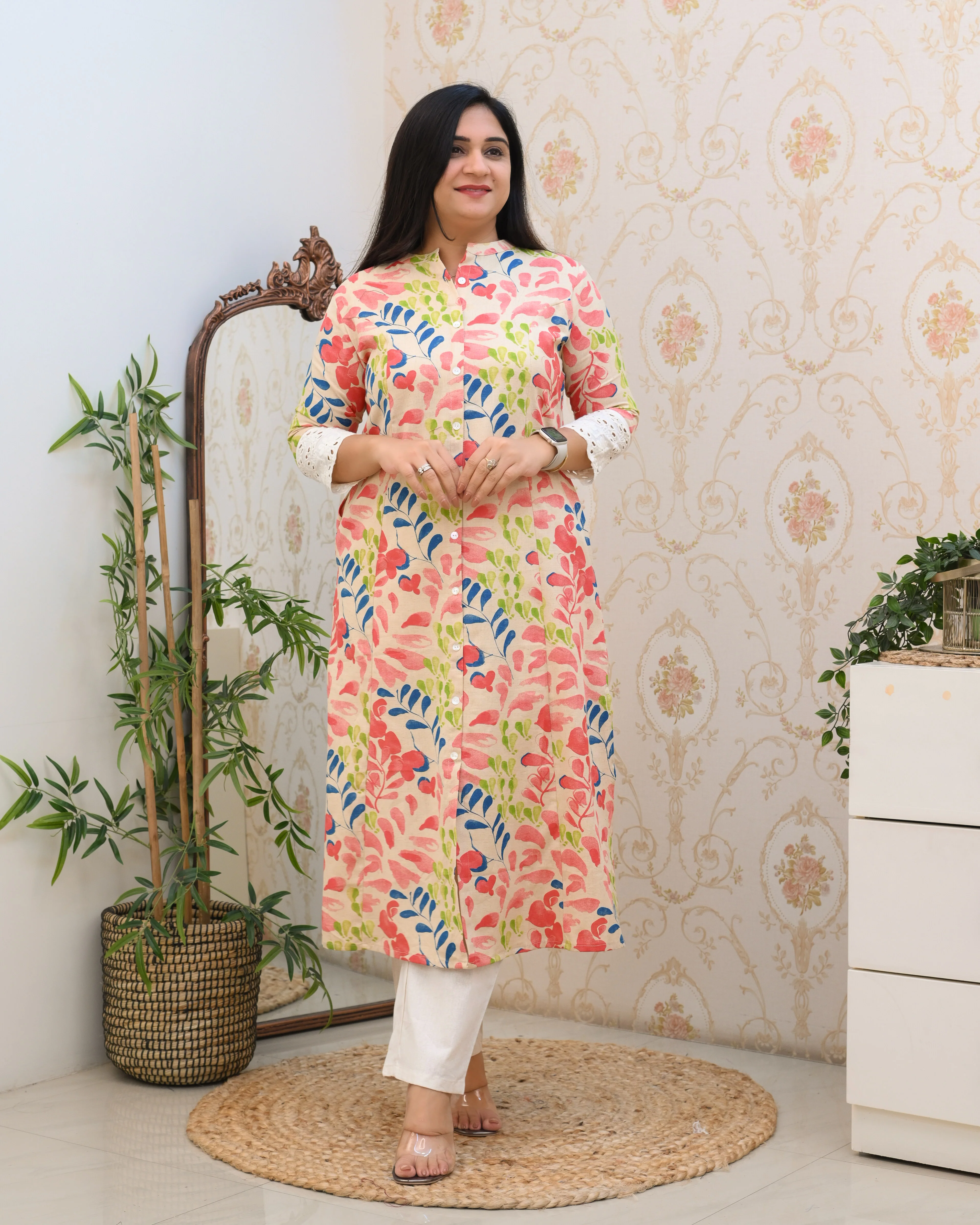 Cotton Floral Casual kurta with pocket - Image 3