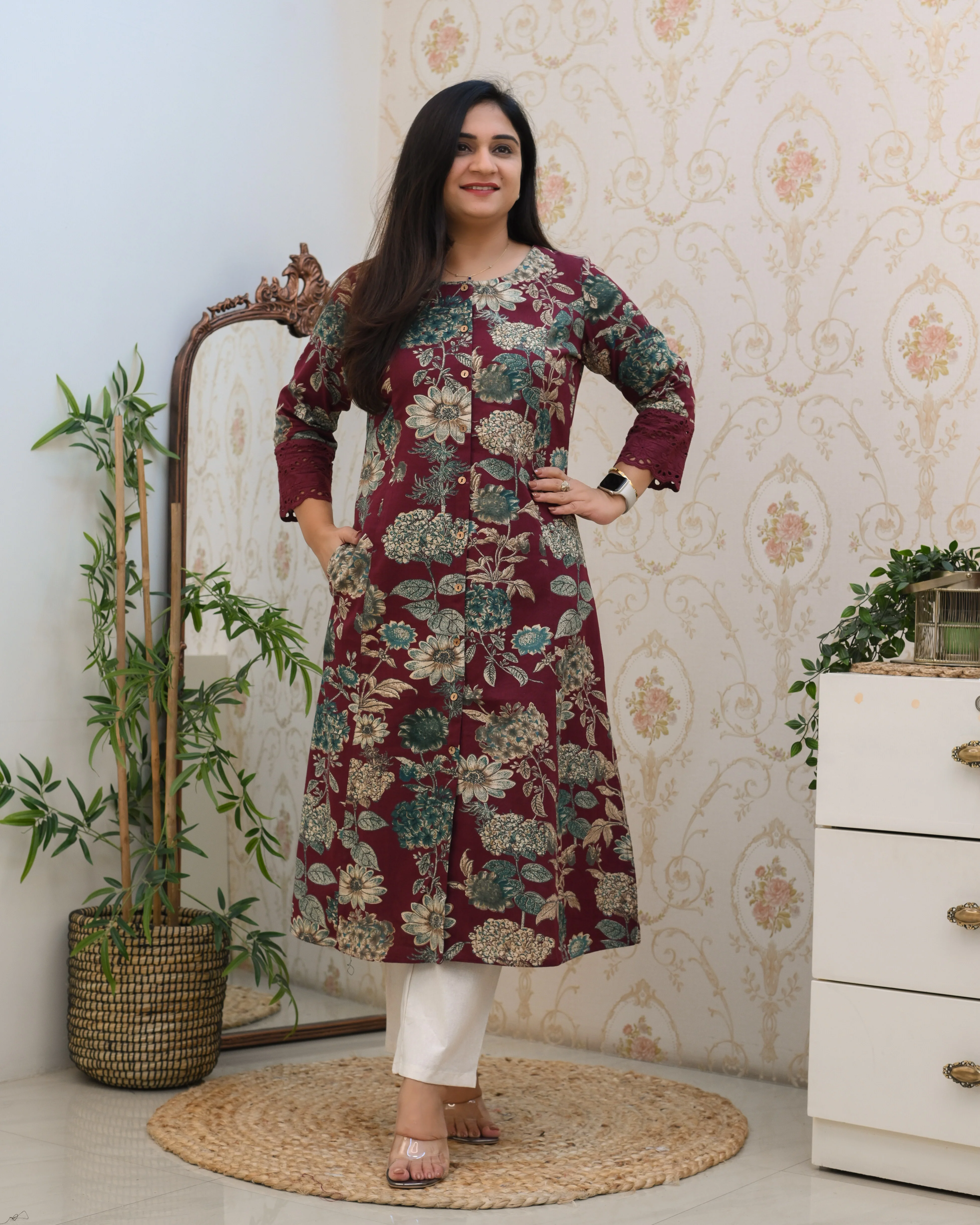 Cotton Floral Casual kurta with pocket - Image 7