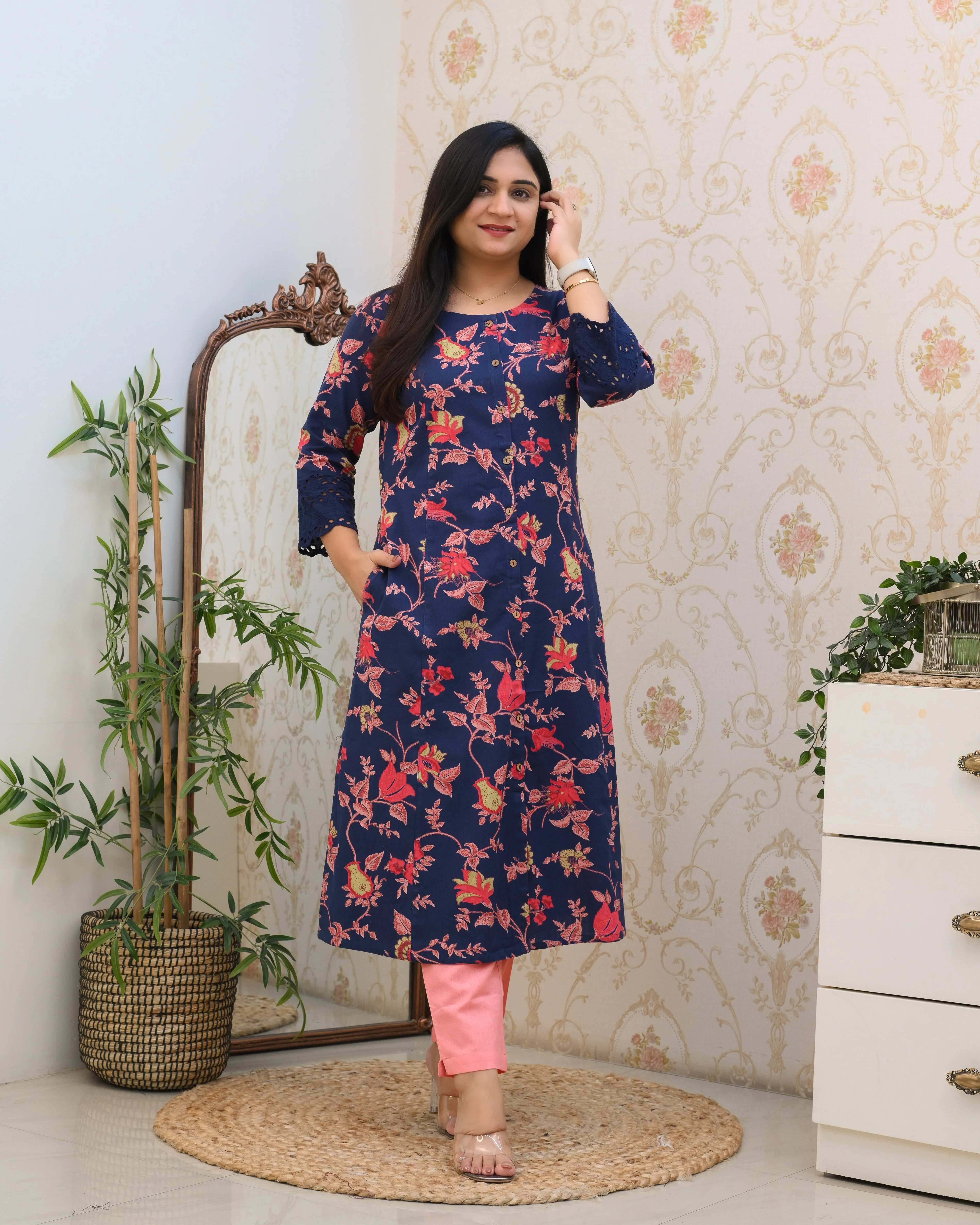 Cotton Floral Casual kurta with pocket - Image 8