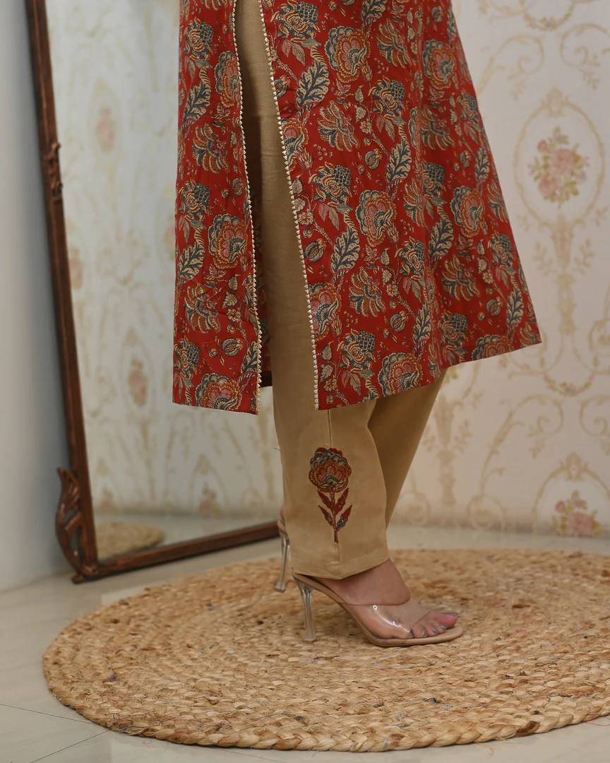 Cotton Floral Embroidered Casual Pant Set - Image 7