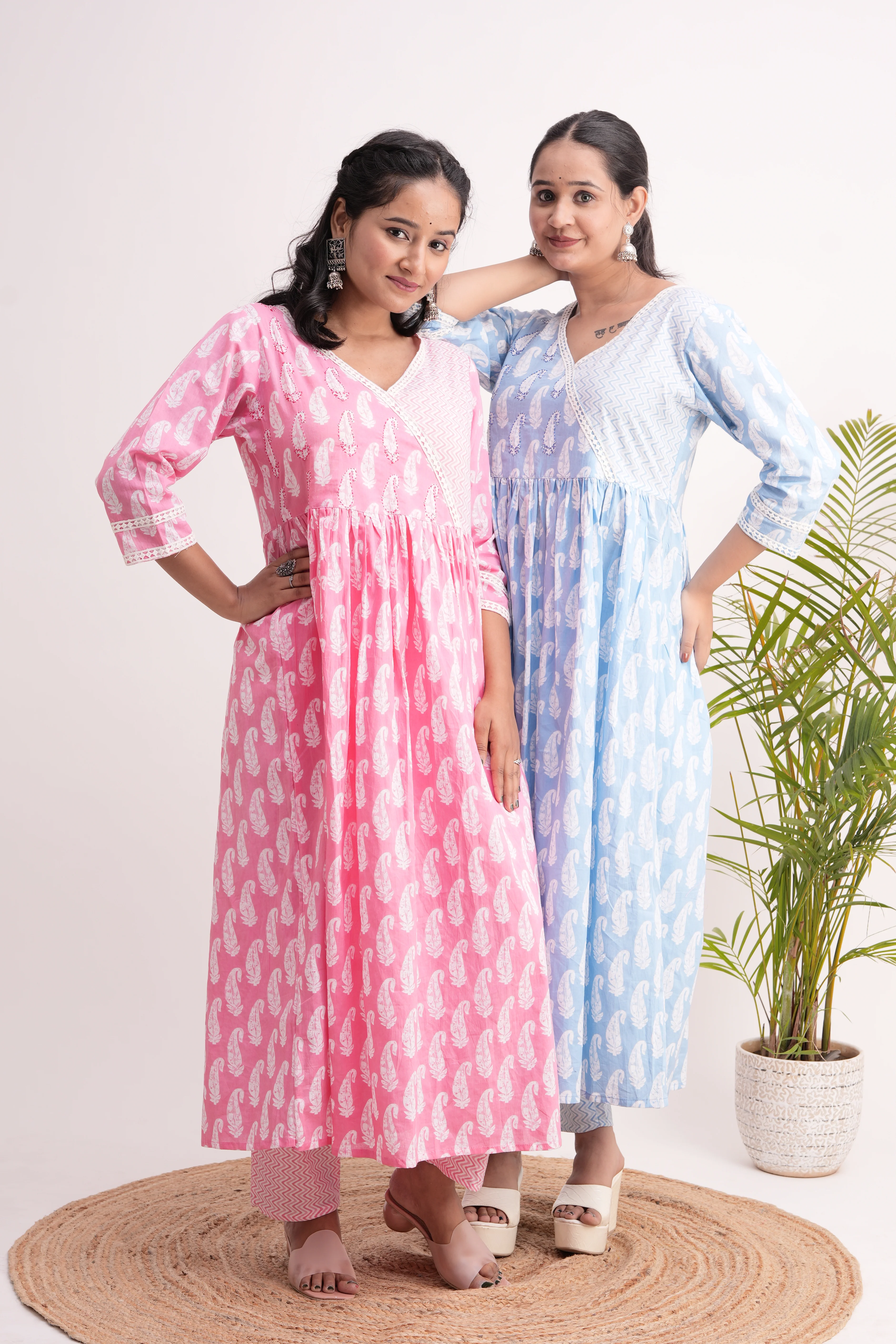 Cotton Handblock Lace Detailed Anarkali Set - Image 3