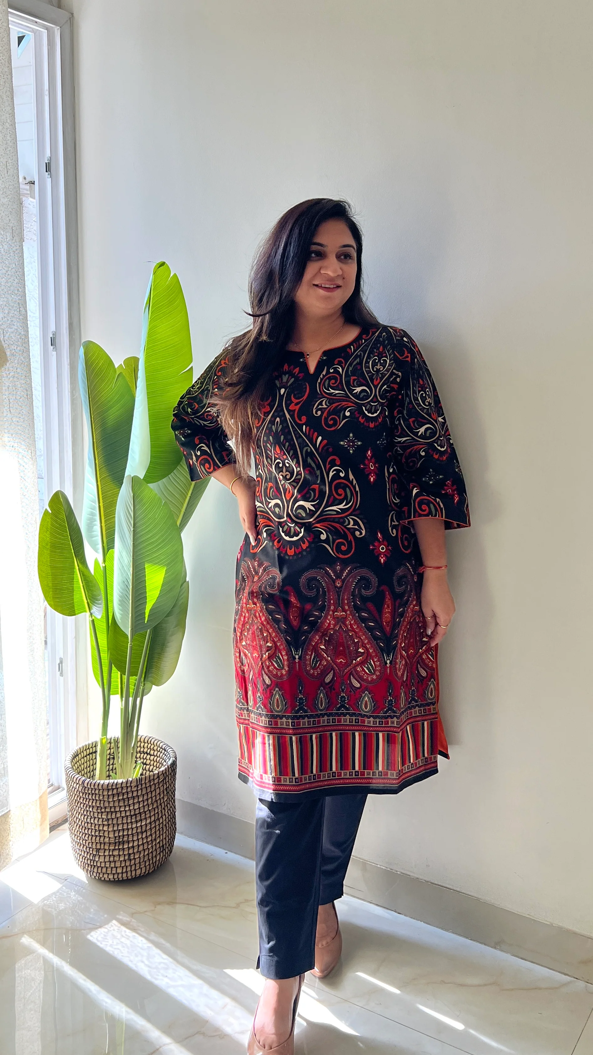 Black Cotton Casual Straight Kurta - Image 7