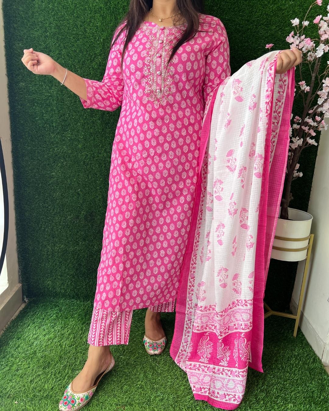 Cotton Pant Set With Kota Doria Dupatta - Image 10