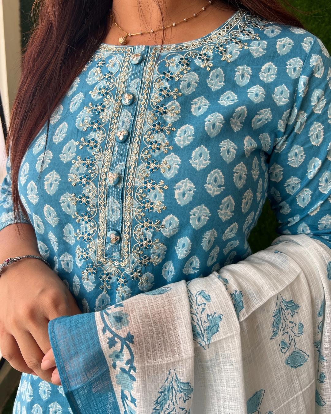 Cotton Pant Set With Kota Doria Dupatta - Image 3