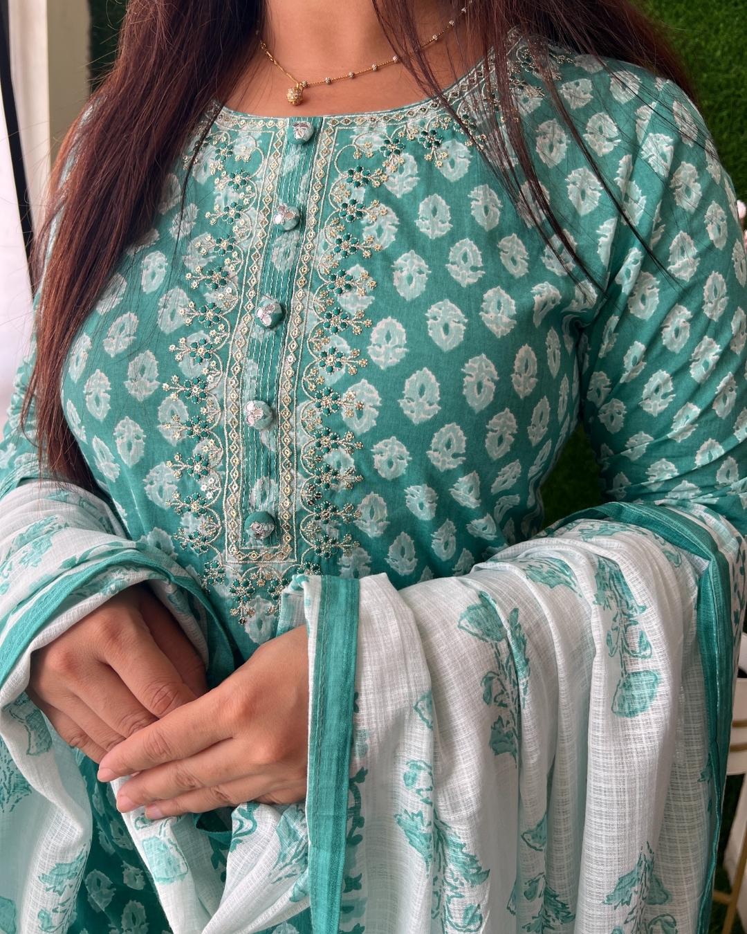 Cotton Pant Set With Kota Doria Dupatta - Image 7