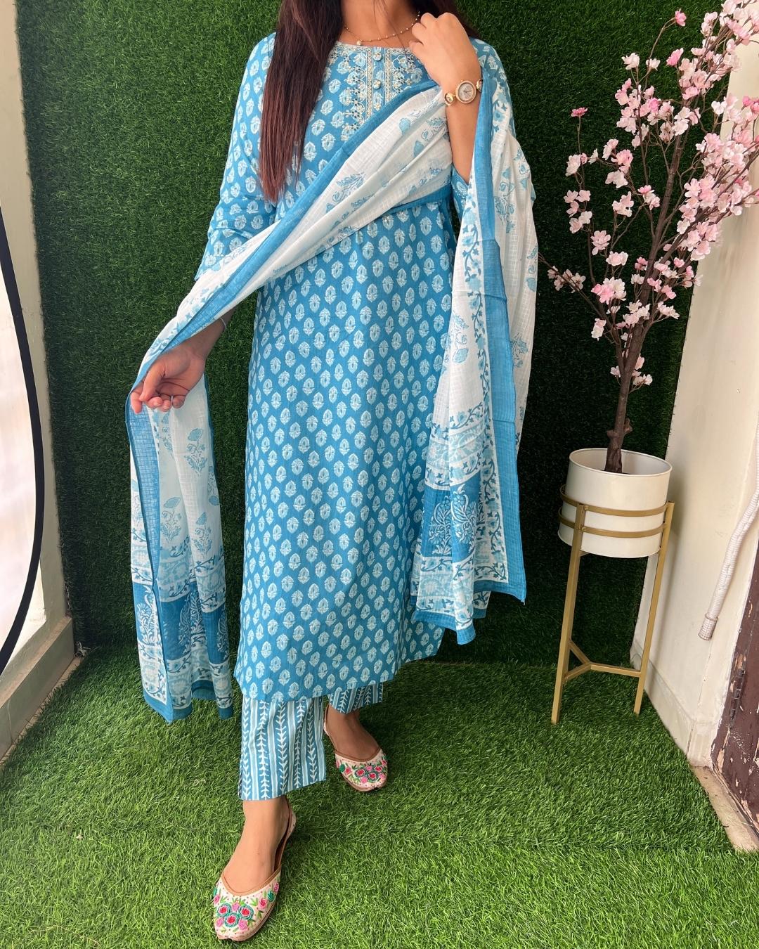 Cotton Pant Set With Kota Doria Dupatta - Image 9