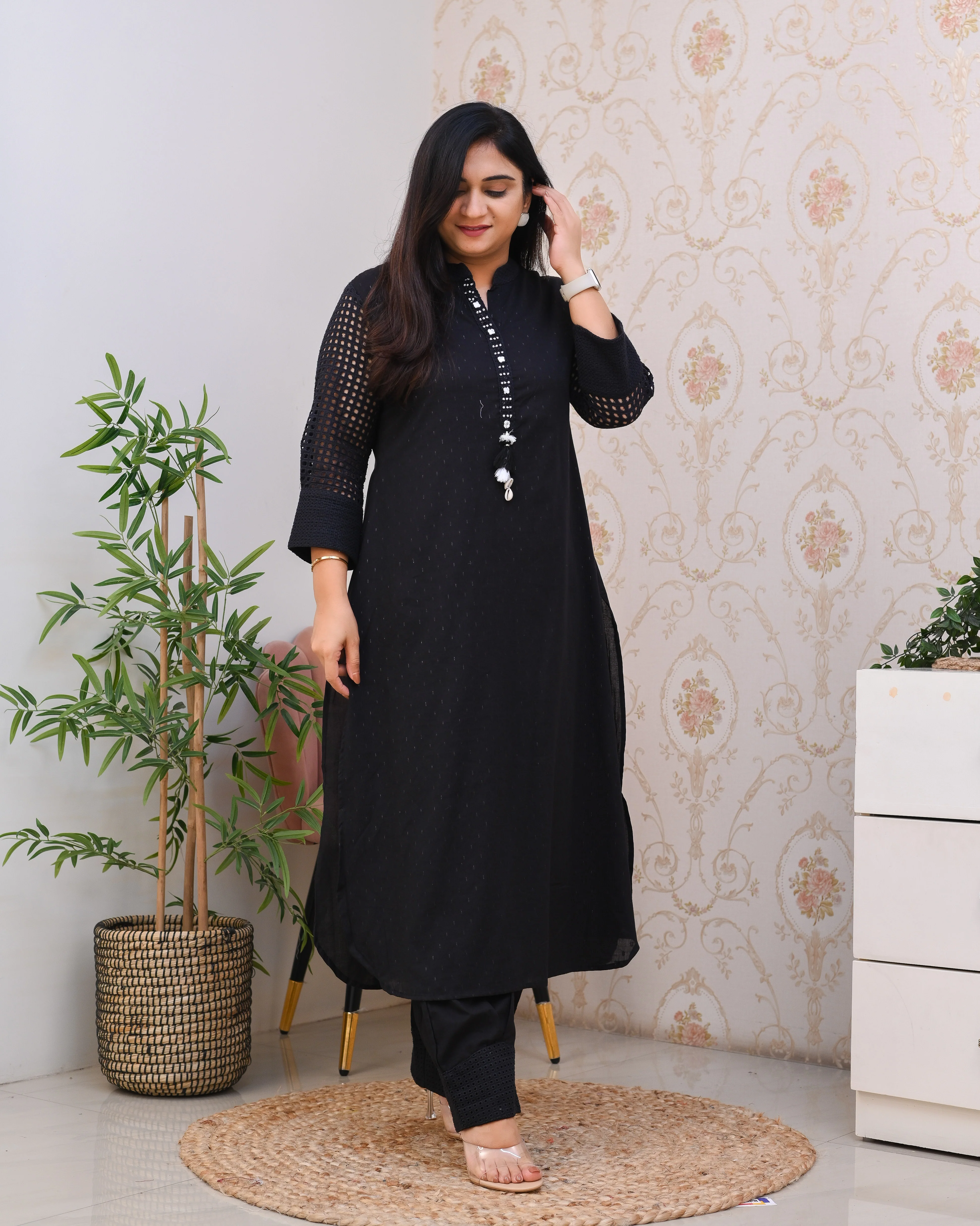 Cotton Straight HandEmbroidered Sciffili Pant Set - Image 13