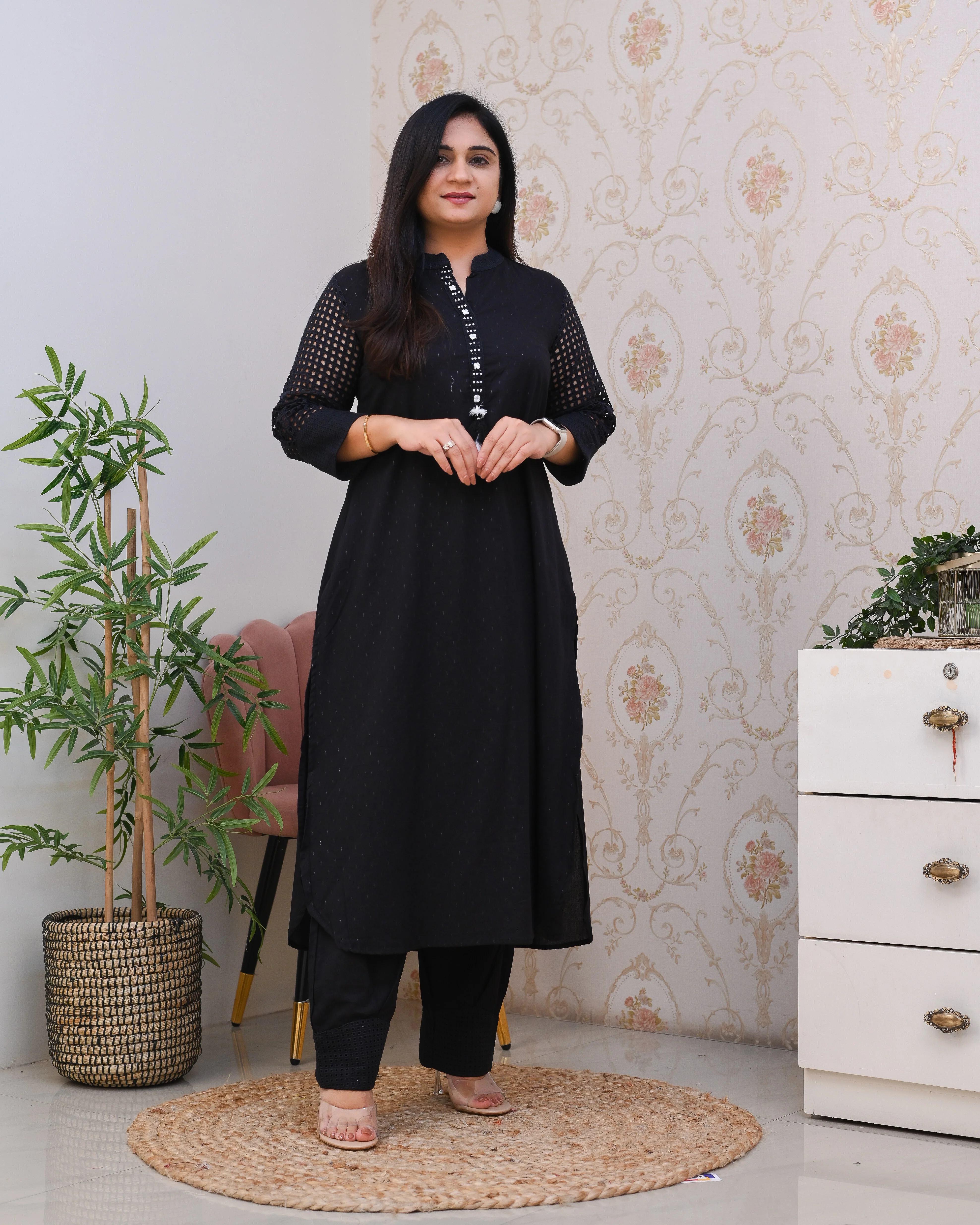 Cotton Straight HandEmbroidered Sciffili Pant Set - Image 14