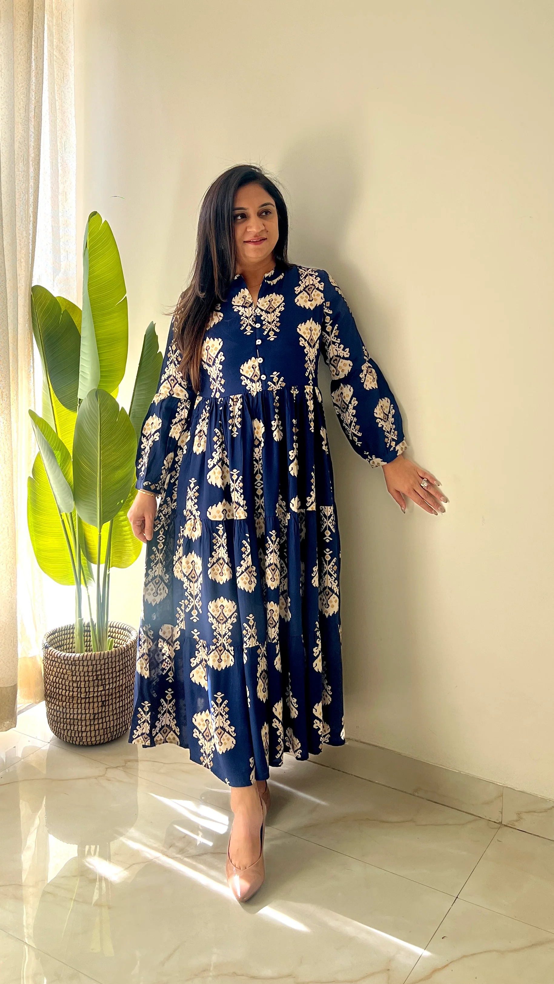 Sarfa Blue Crystal Muslin Casual Long Dress - Image 3