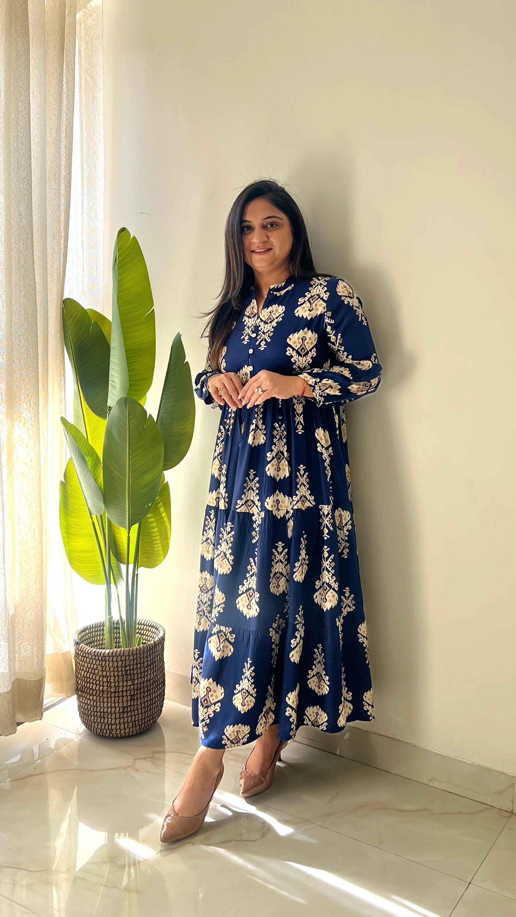 Sarfa Blue Crystal Muslin Casual Long Dress - Image 6