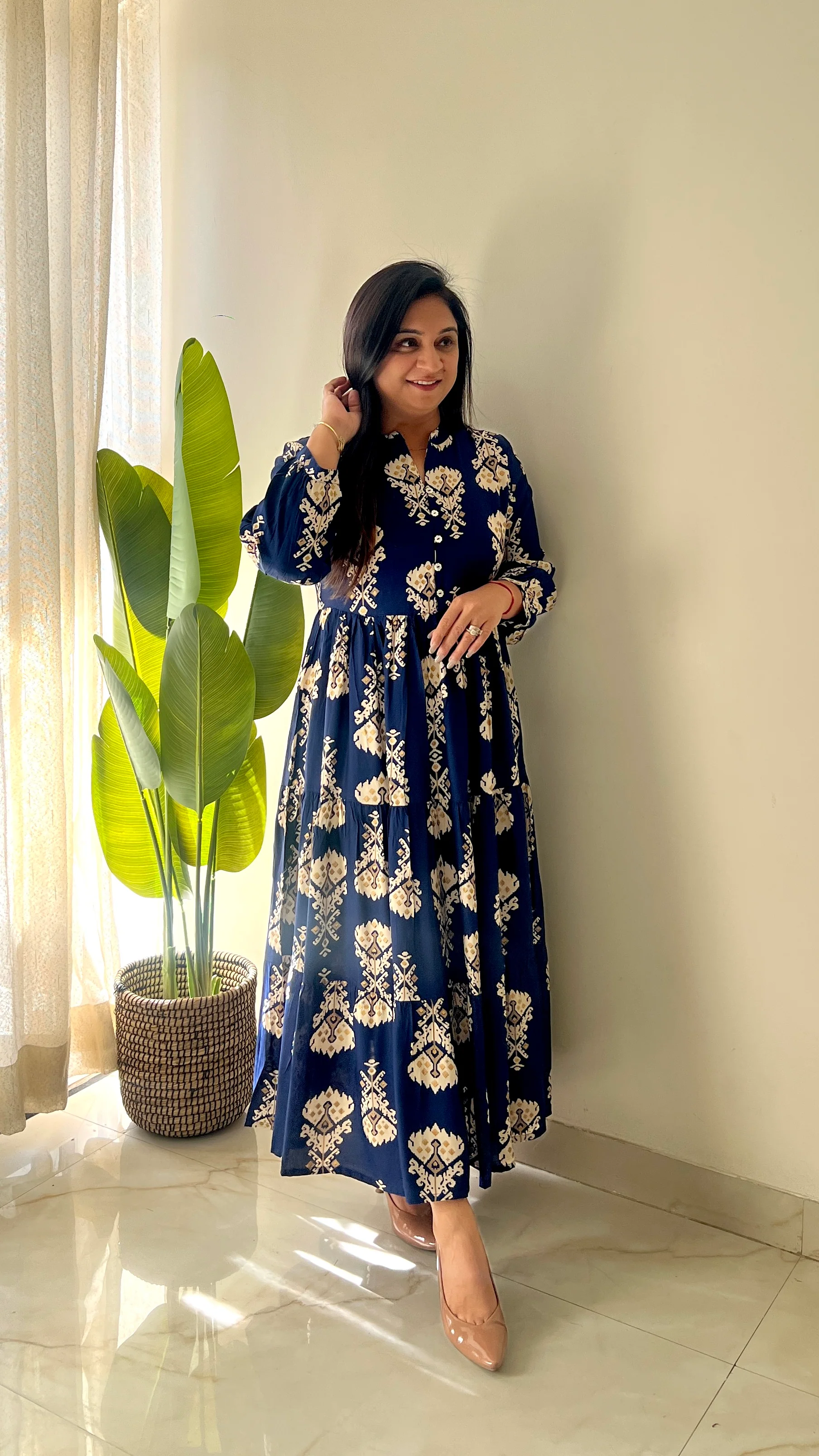 Sarfa Blue Crystal Muslin Casual Long Dress - Image 8