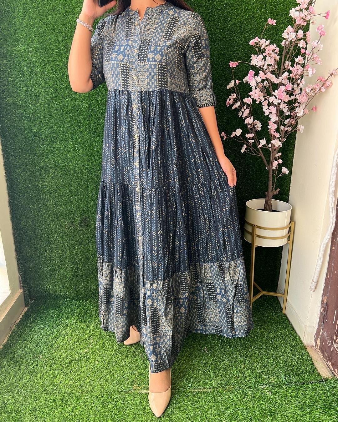 Daisy Blue Muslin Long Gown