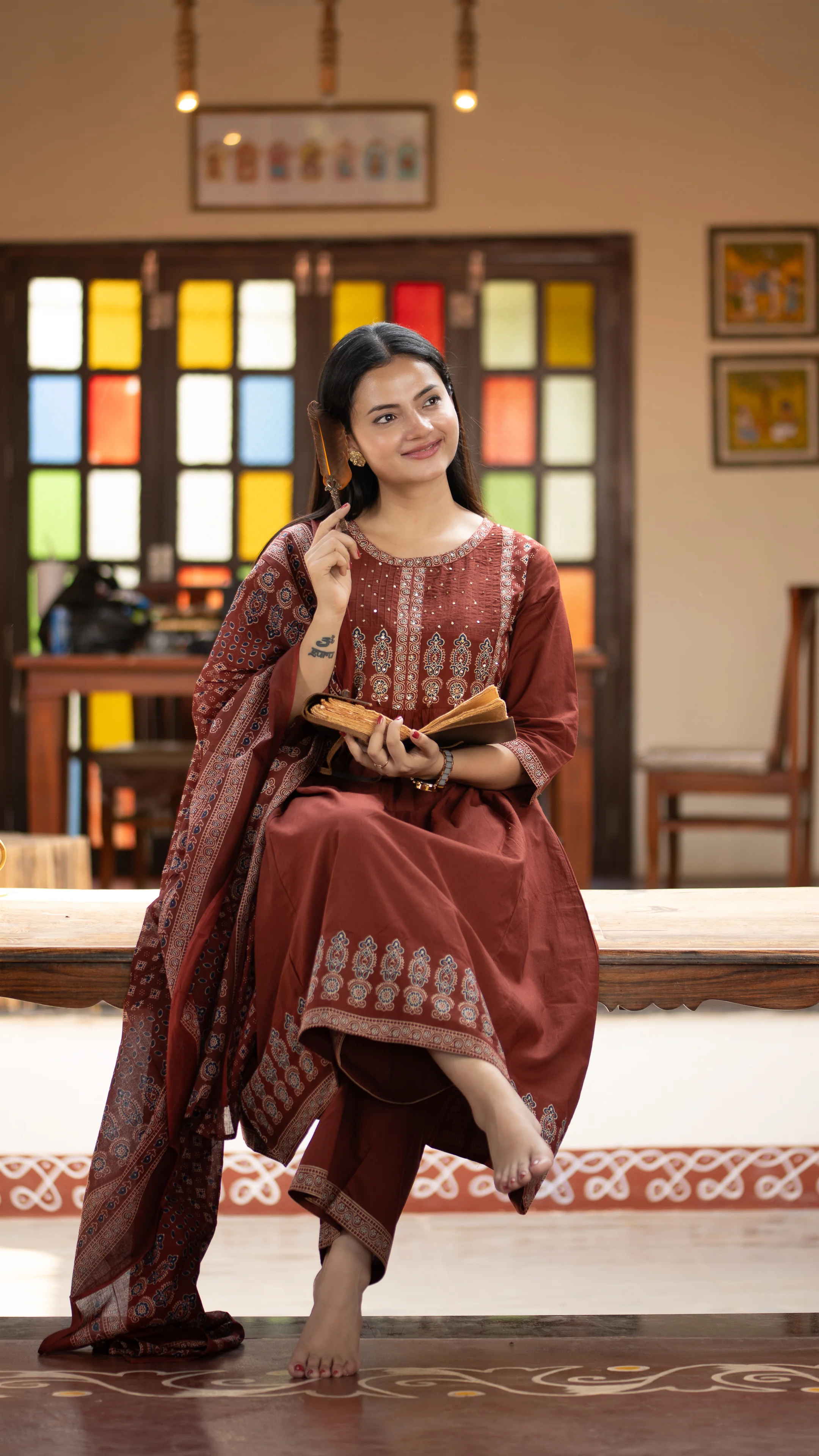 Deliah Handblock Premium Cotton Detailed Pant set - Image 2
