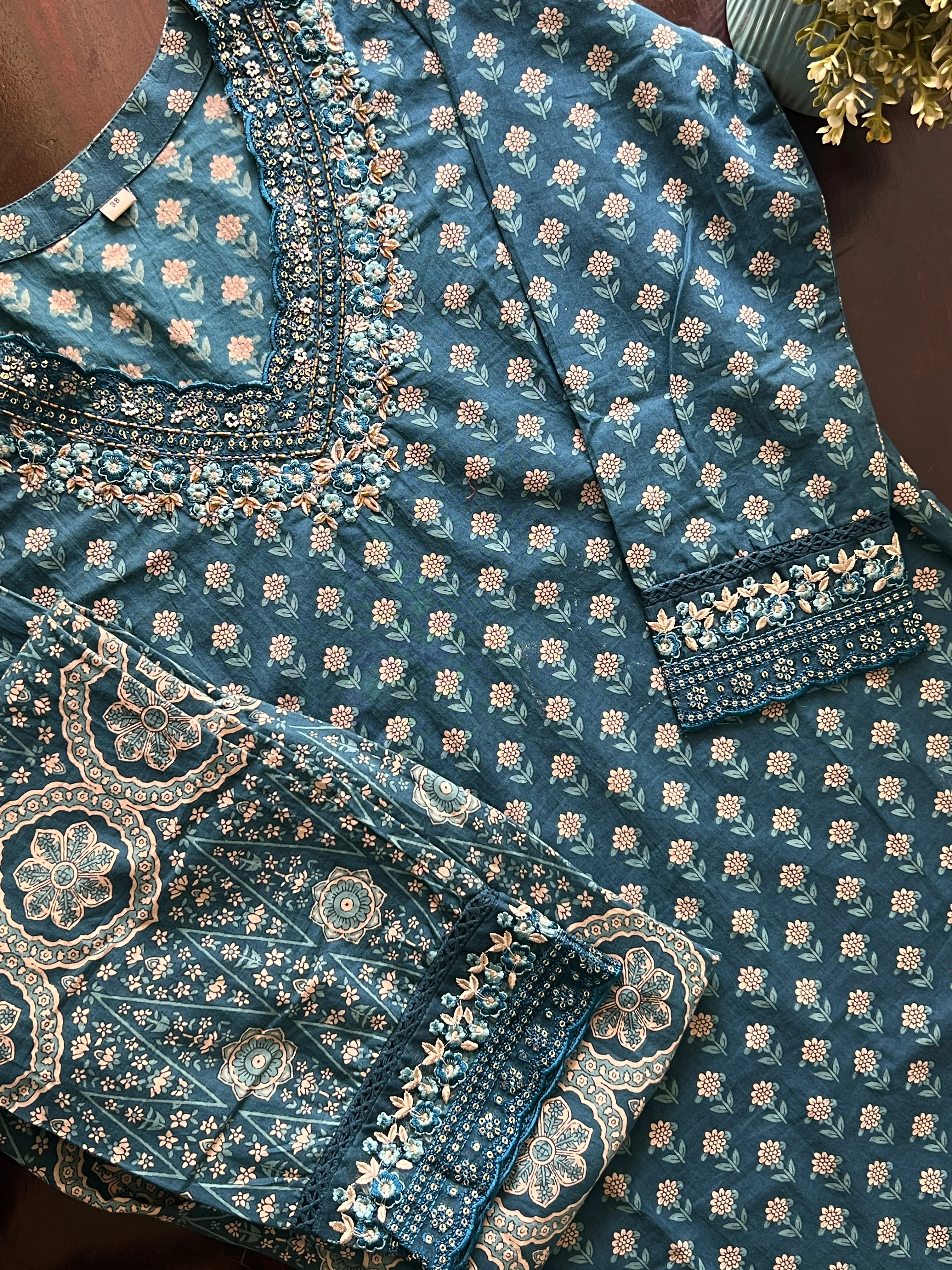 Dimpee Ajrakh Cotton HandEmbroidered Dupatta set - Image 13